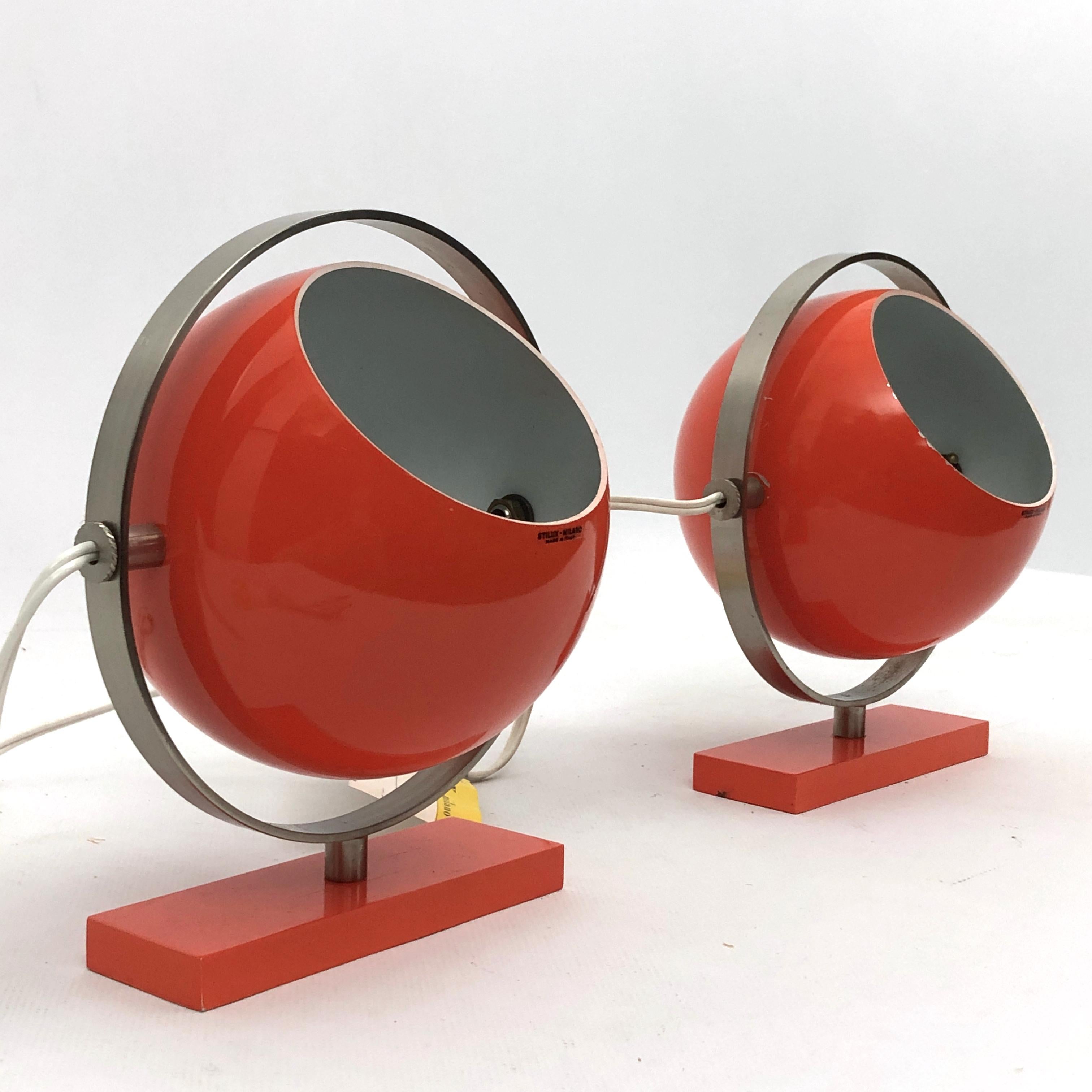 Stilux Milano Model Saba, Rare Orange Globe Table Lamps from 60s. Set of Two For Sale 4
