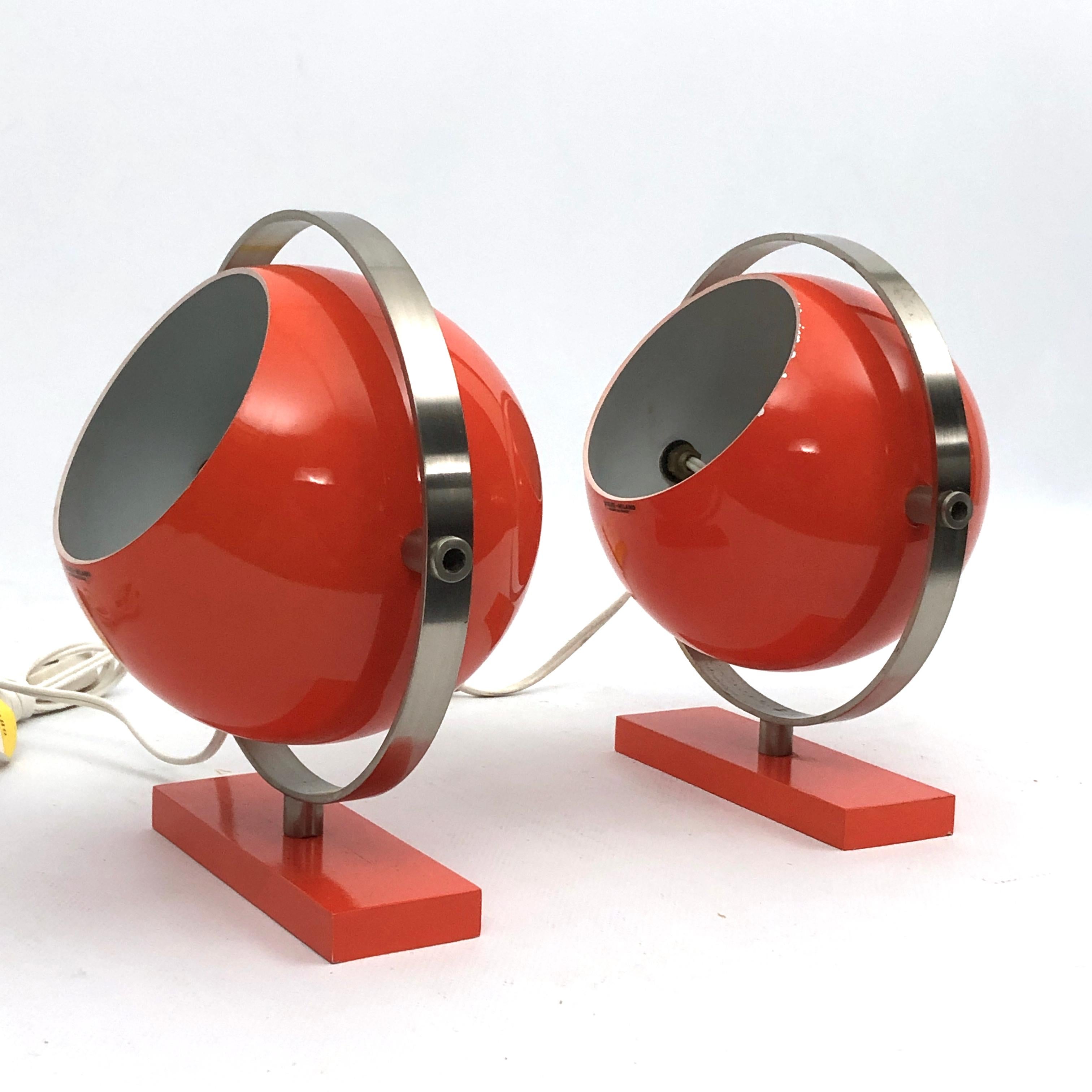 Stilux Milano Model Saba, Rare Orange Globe Table Lamps from 60s. Set of Two For Sale 7
