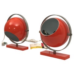 Stilux Milano Modello Saba, Rara lampada da tavolo a globo arancione degli anni '60. Set di due