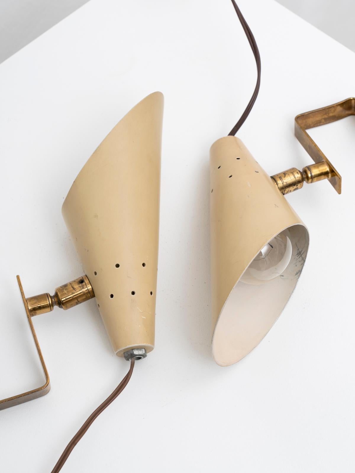 Varnished Stilux Milano Pair of Brass Clamp Sconces, 1950s For Sale