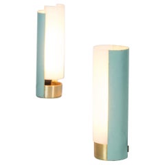 Stilux Milano Pair of Table Lamp in Perspex and Mint Metal by Mario Pasetto 1956