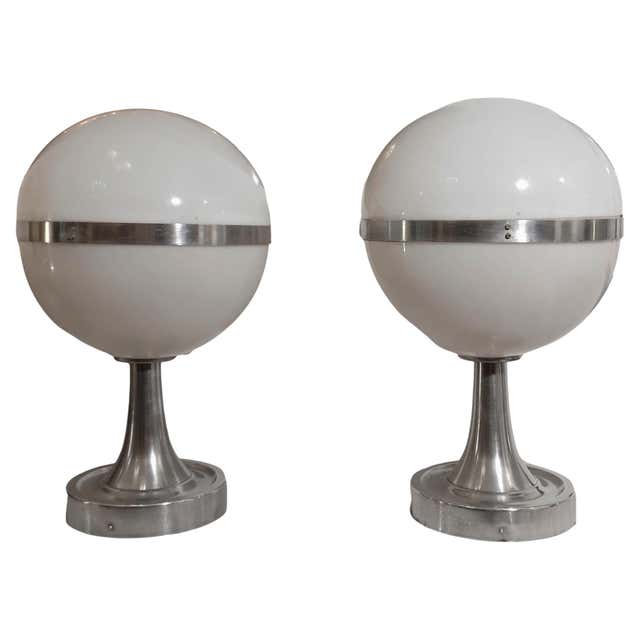 1970s Art Deco Table Lamps in White Glass and Ceramic, Wave Design For ...