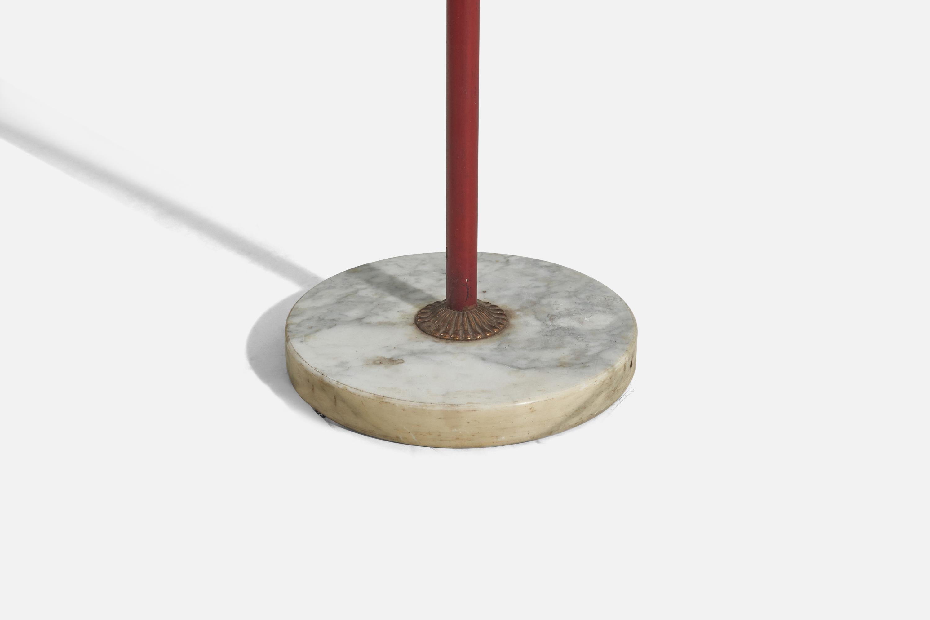 Milieu du XXe siècle Lampadaire rouge Stilux Milano, laiton, métal, marbre, Italie, années 1950 en vente