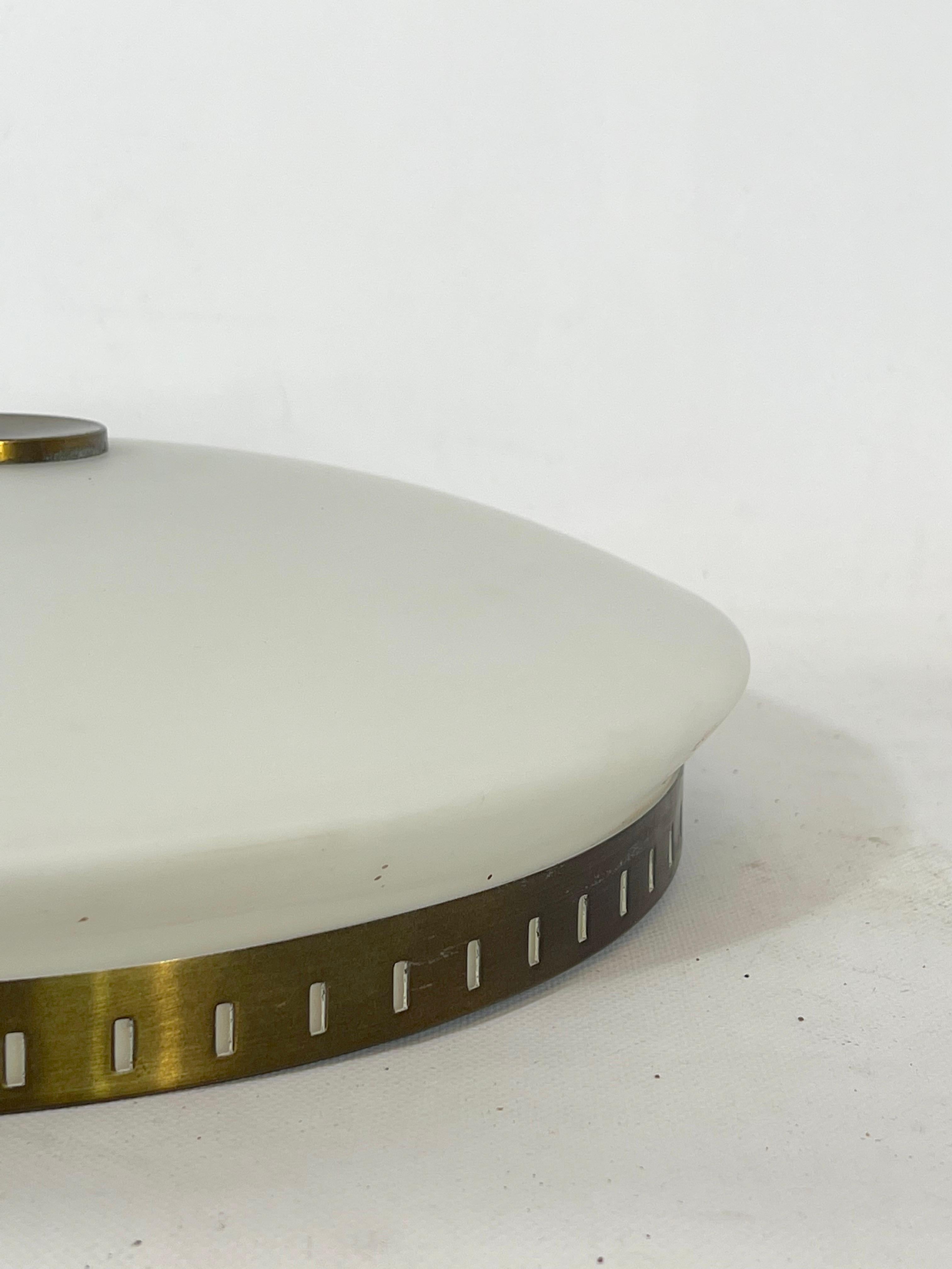 Stilux Milano, Round Opaline Glass Ceiling Lamp Model Lido, 1960s In Excellent Condition For Sale In Catania, CT