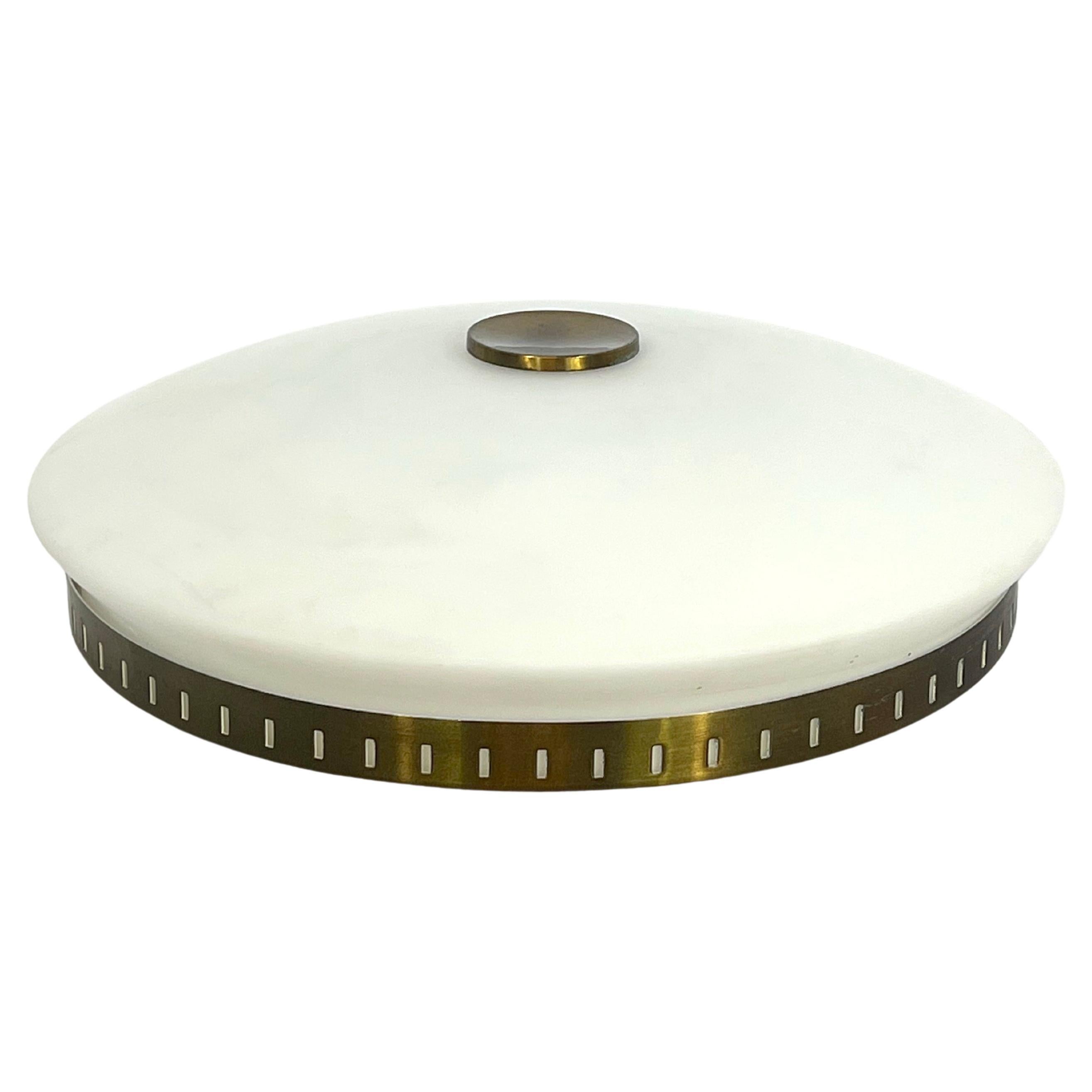 Stilux Milano, Round Opaline Glass Ceiling Lamp Model Lido, 1960s For Sale