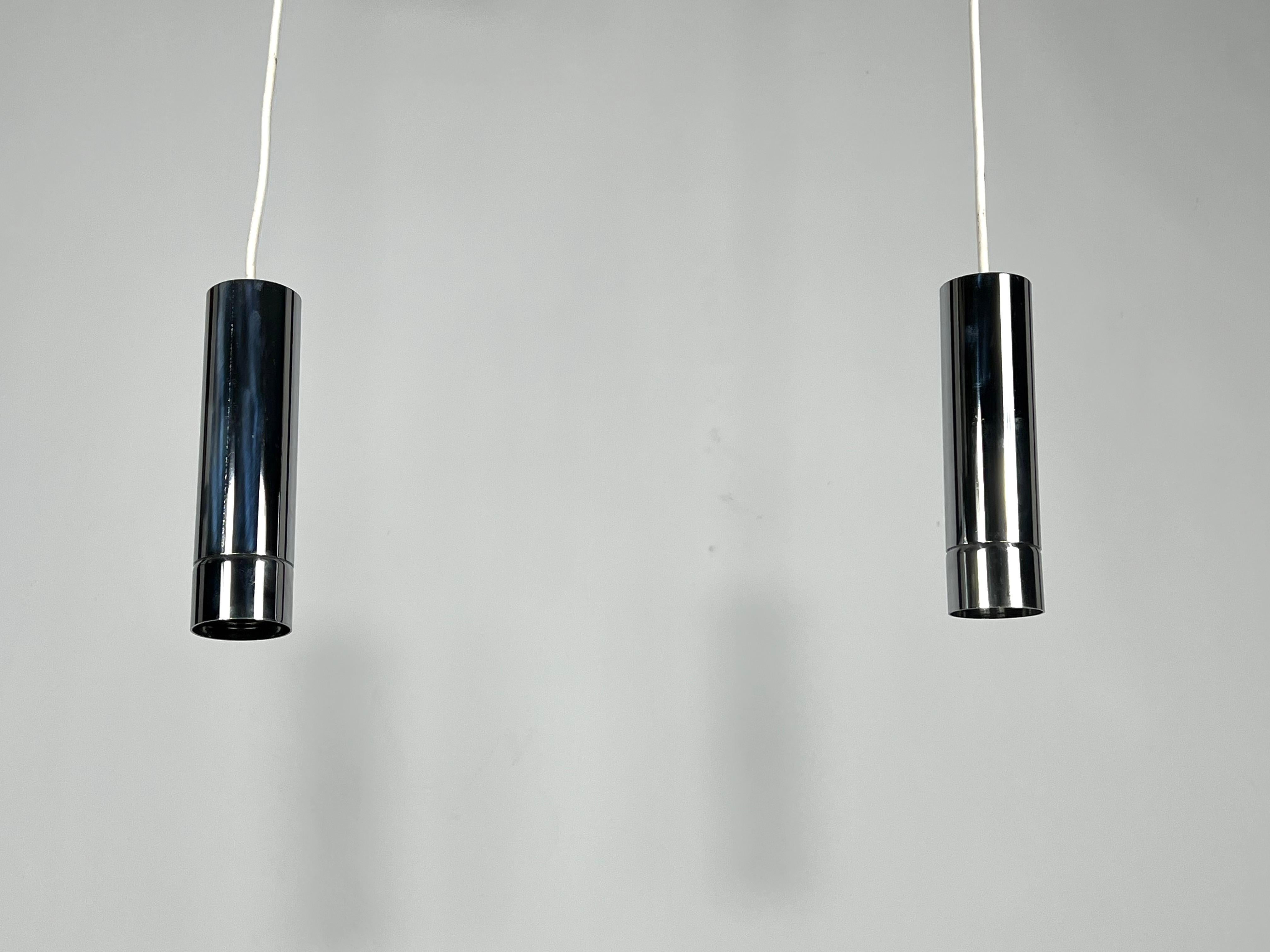 Modern Stilux Milano, Set of Two Chrome Pendant Lamps from 70s For Sale