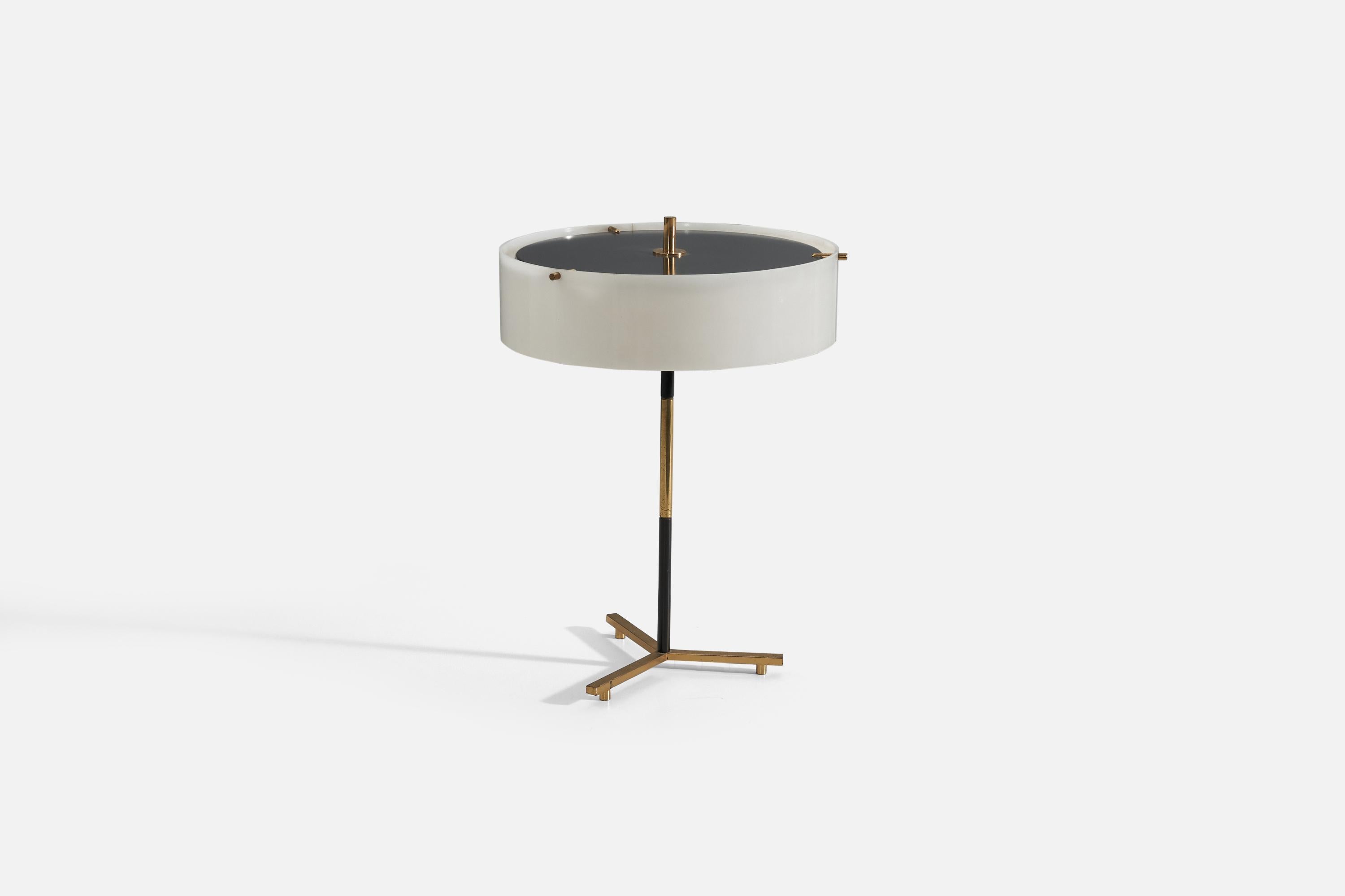 Mid-Century Modern Stilux Milano, Table Lamp, Brass, Lacquered Metal, Acrylic, Italy, 1950s For Sale