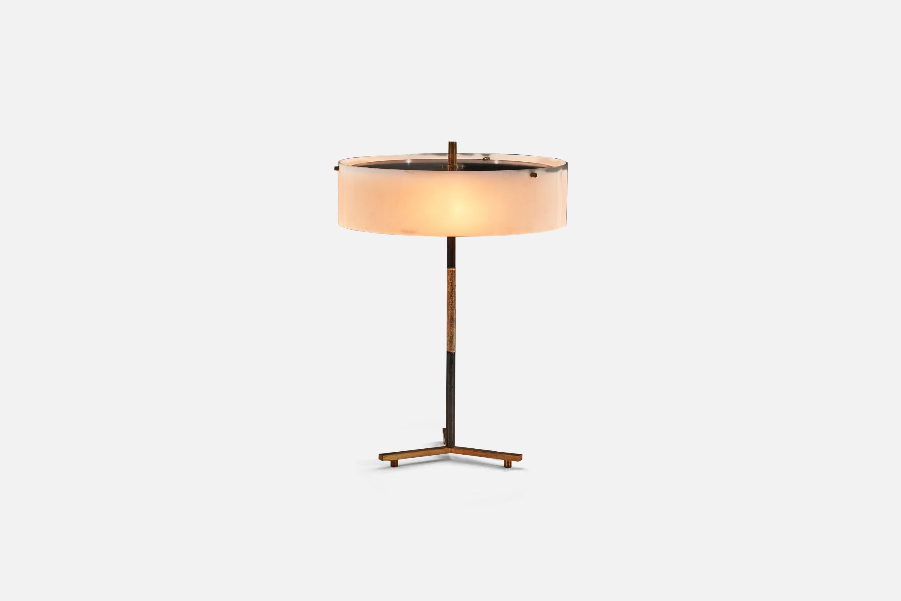 Italian Stilux Milano, Table Lamp, Brass, Lacquered Metal, Acrylic, Italy, 1950s For Sale