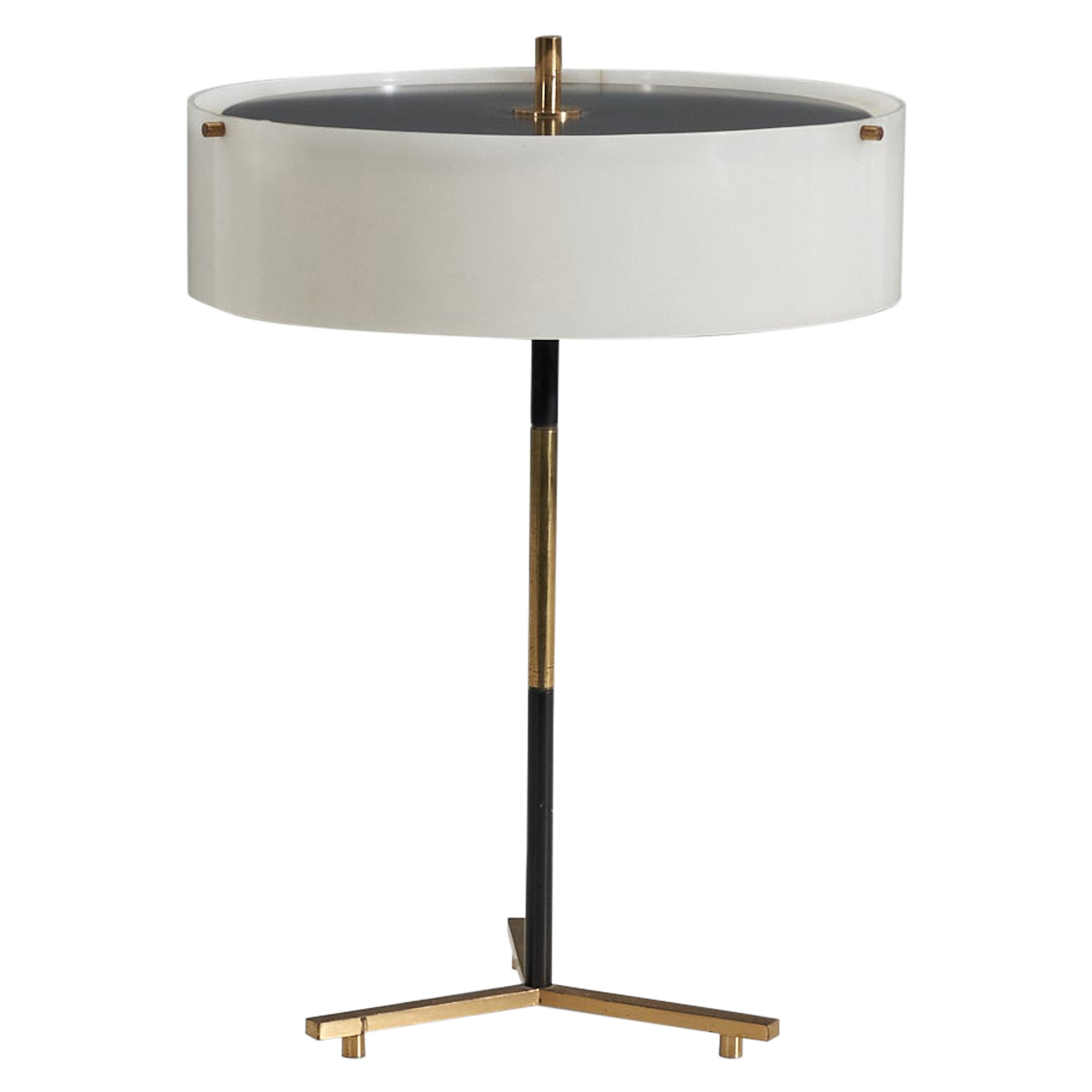 Stilux Milano, Table Lamp, Brass, Lacquered Metal, Acrylic, Italy, 1950s