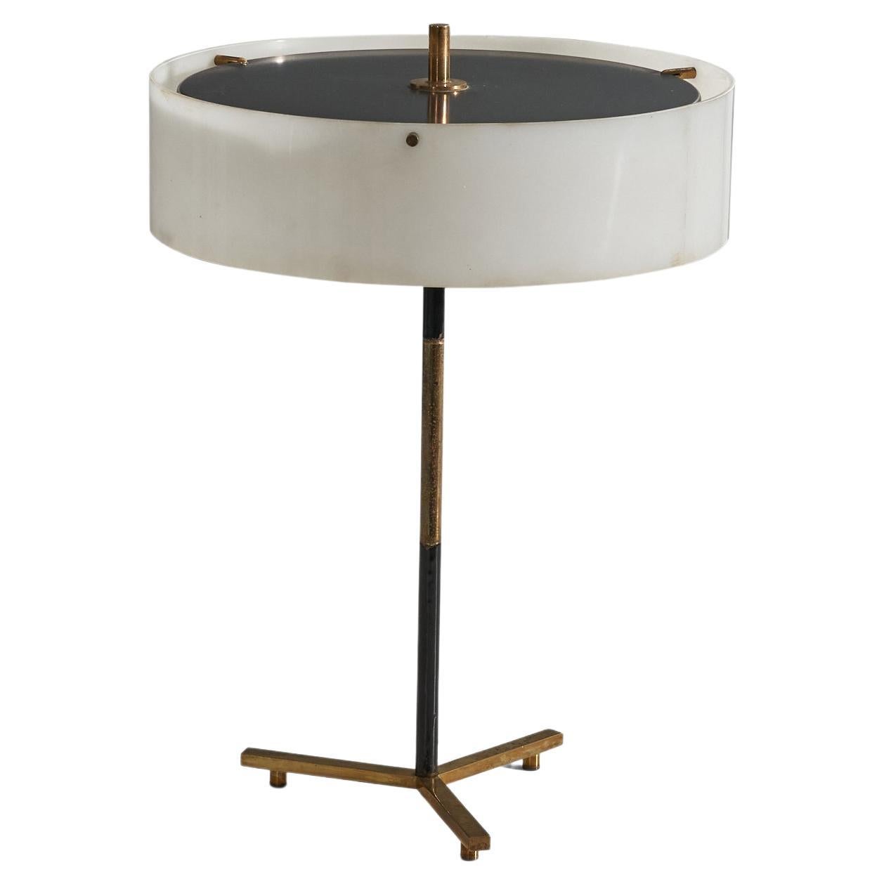 Stilux Milano, Table Lamp, Brass, Lacquered Metal, Acrylic, Italy, 1950s
