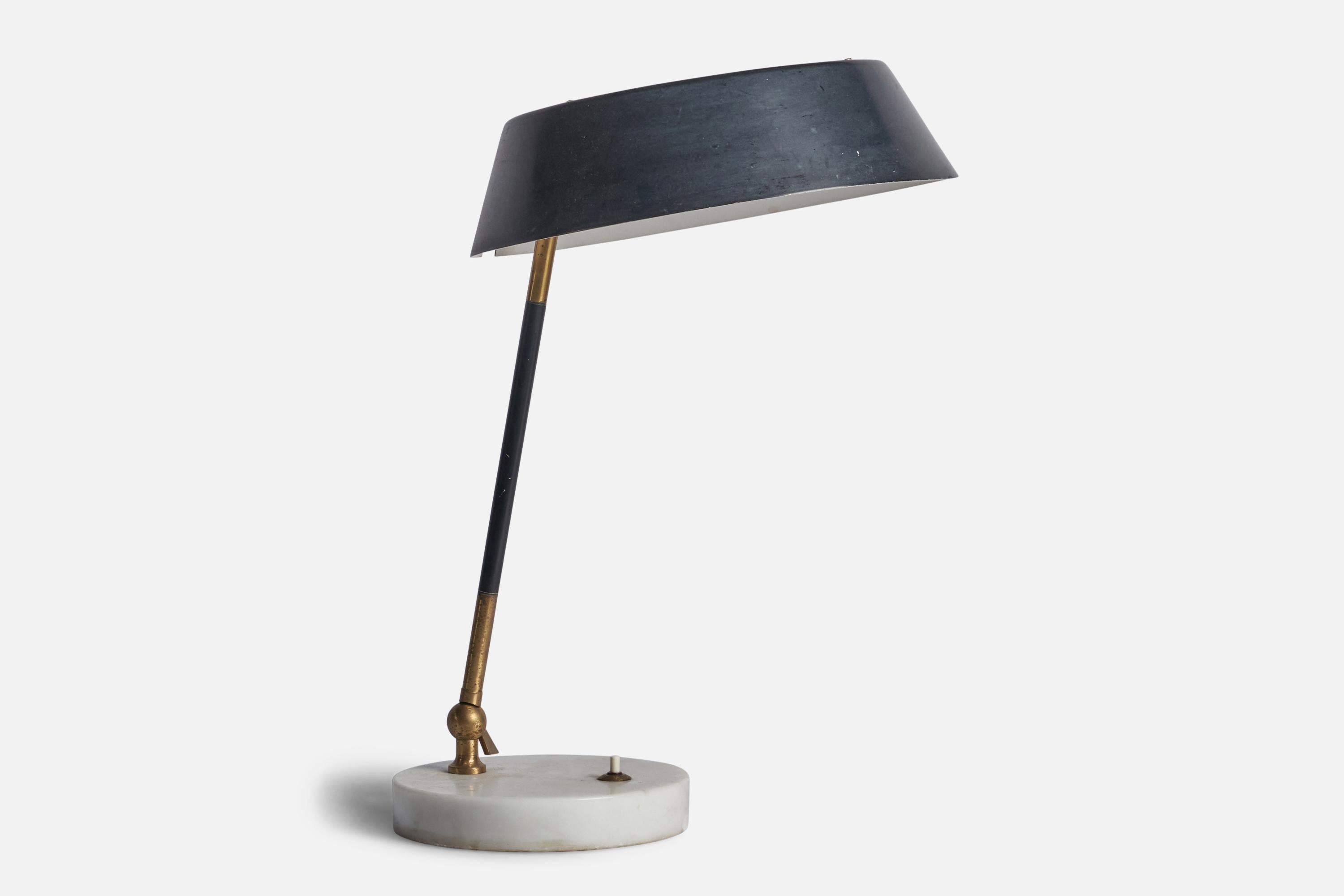 Mid-Century Modern Stilux Milano, Table Lamp, Brass, Metal, Acrylic, Marble, Italy, 1950s For Sale