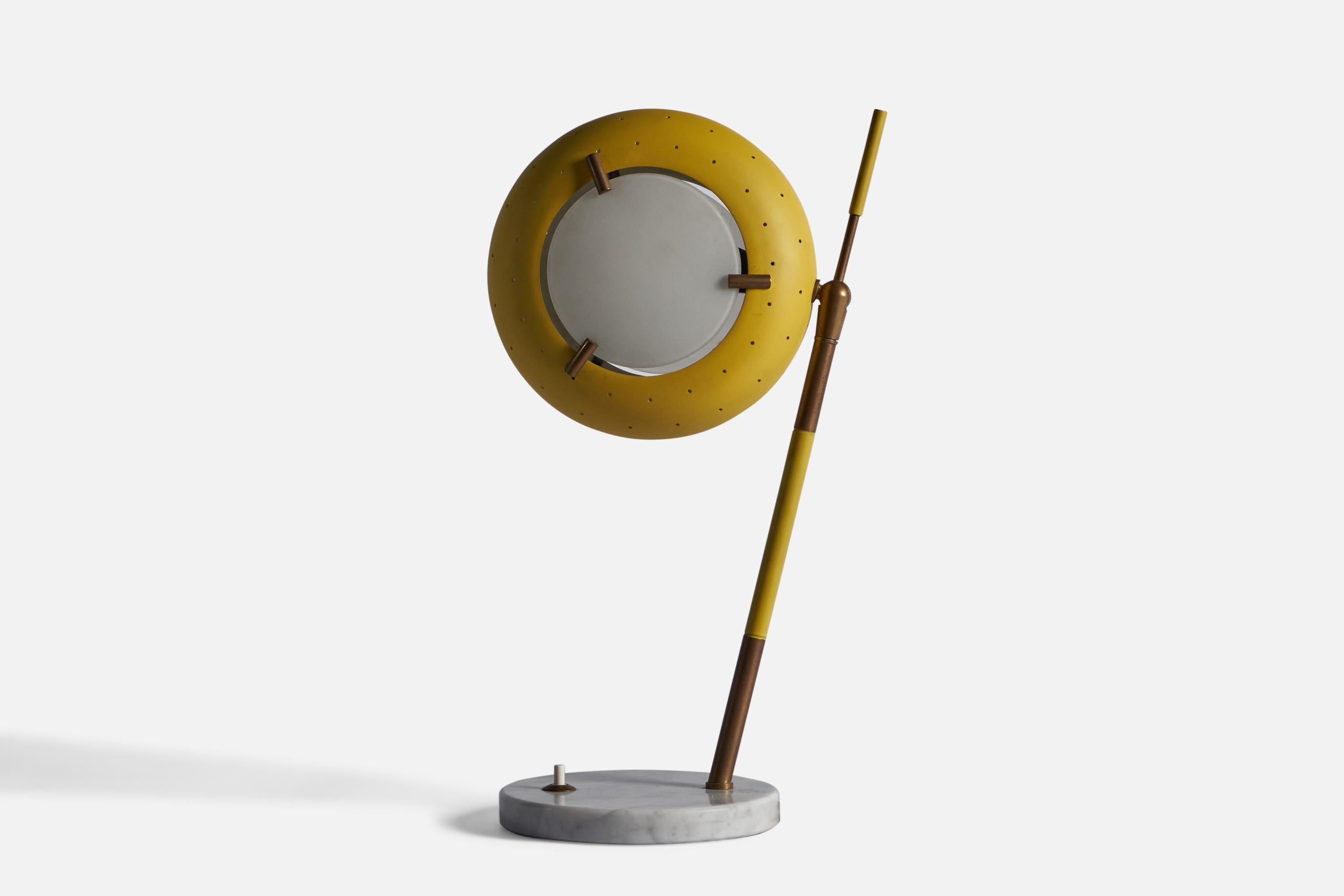 Mid-Century Modern Stilux Milano, Table Lamp, Brass, Metal, Glass, Marble, Italy, 1950s For Sale