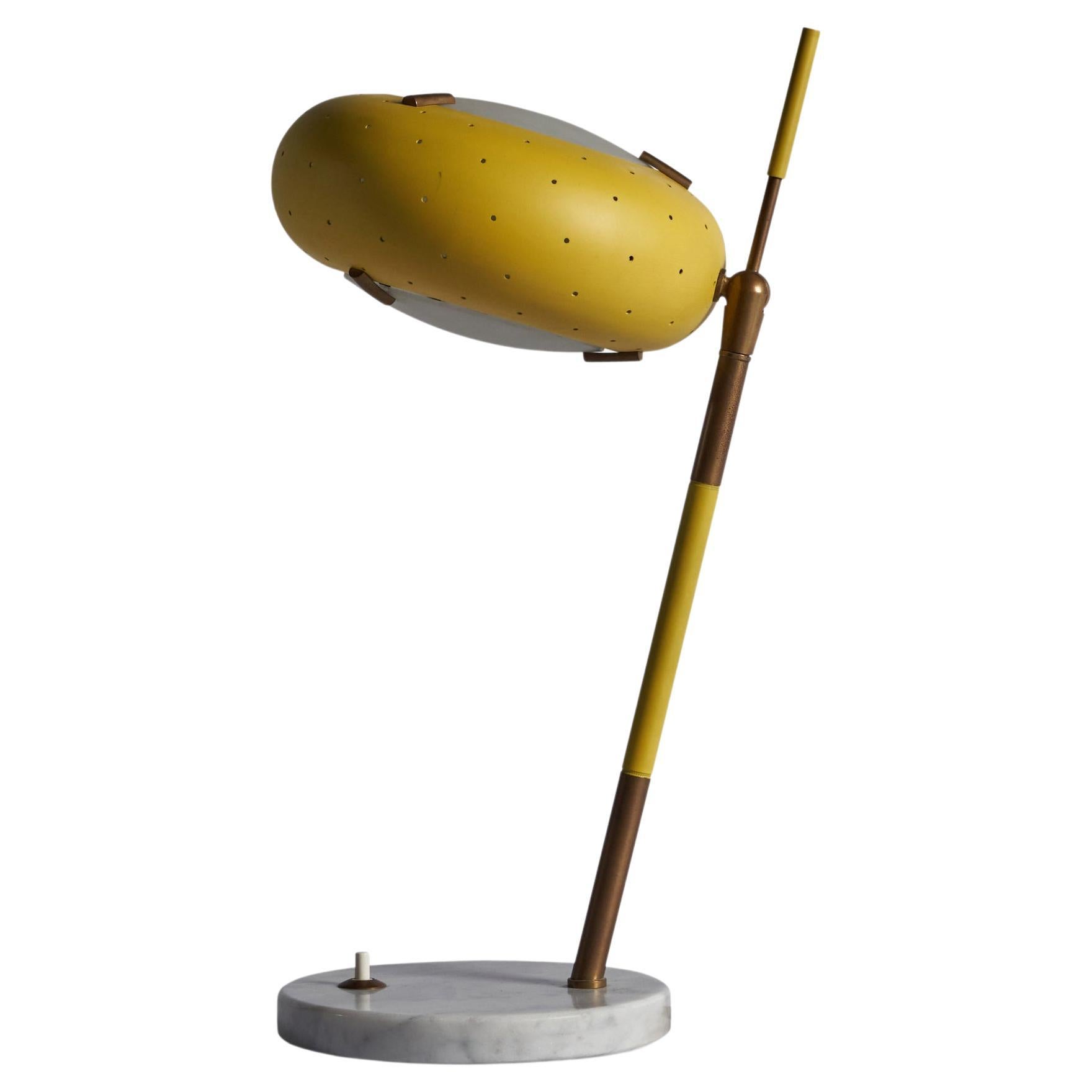 Stilux Milano, Table Lamp, Brass, Metal, Glass, Marble, Italy, 1950s