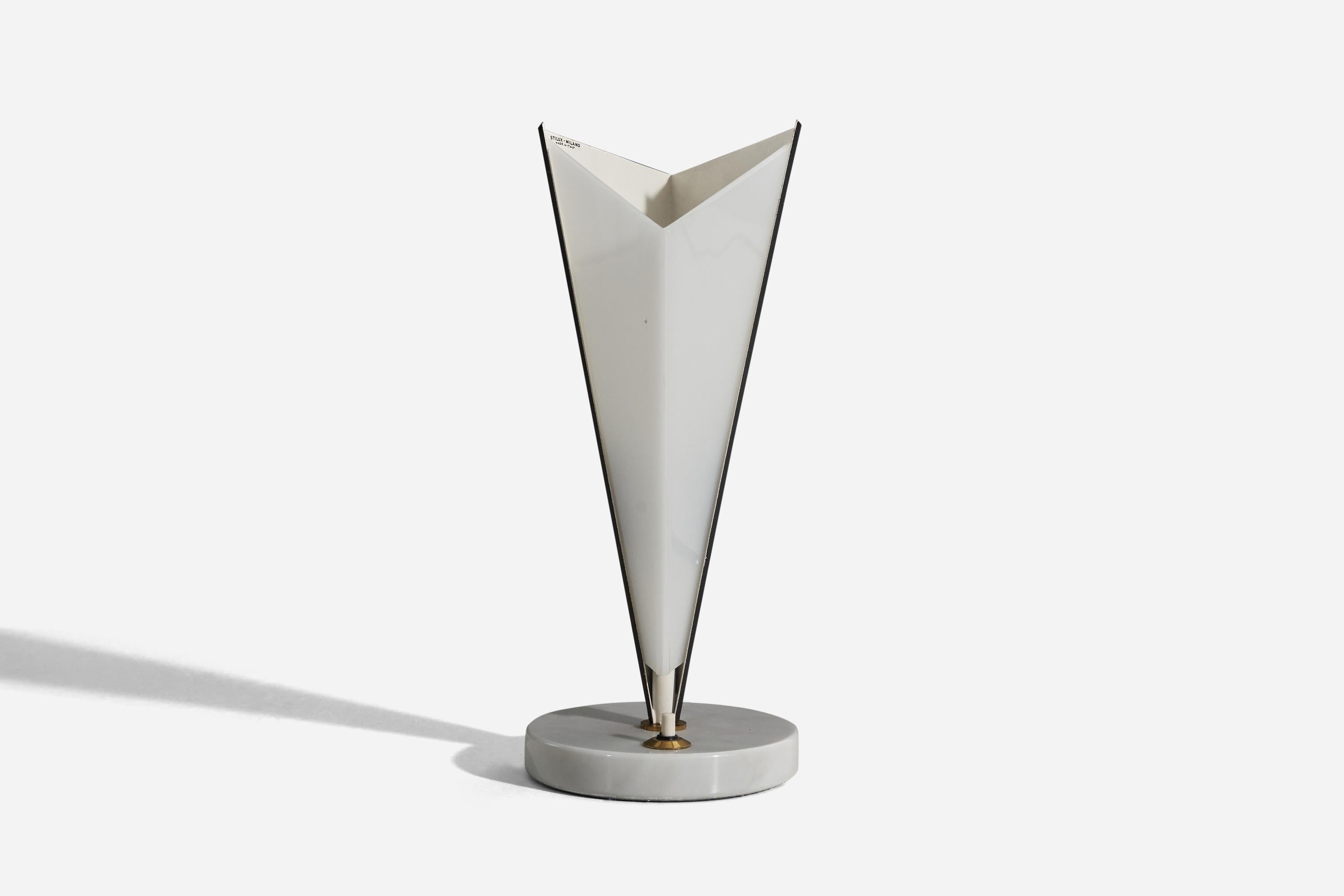 Italian Stilux Milano, Table Lamp, Brass, Metal, Marble, Acrylic, Italy, 1950s For Sale