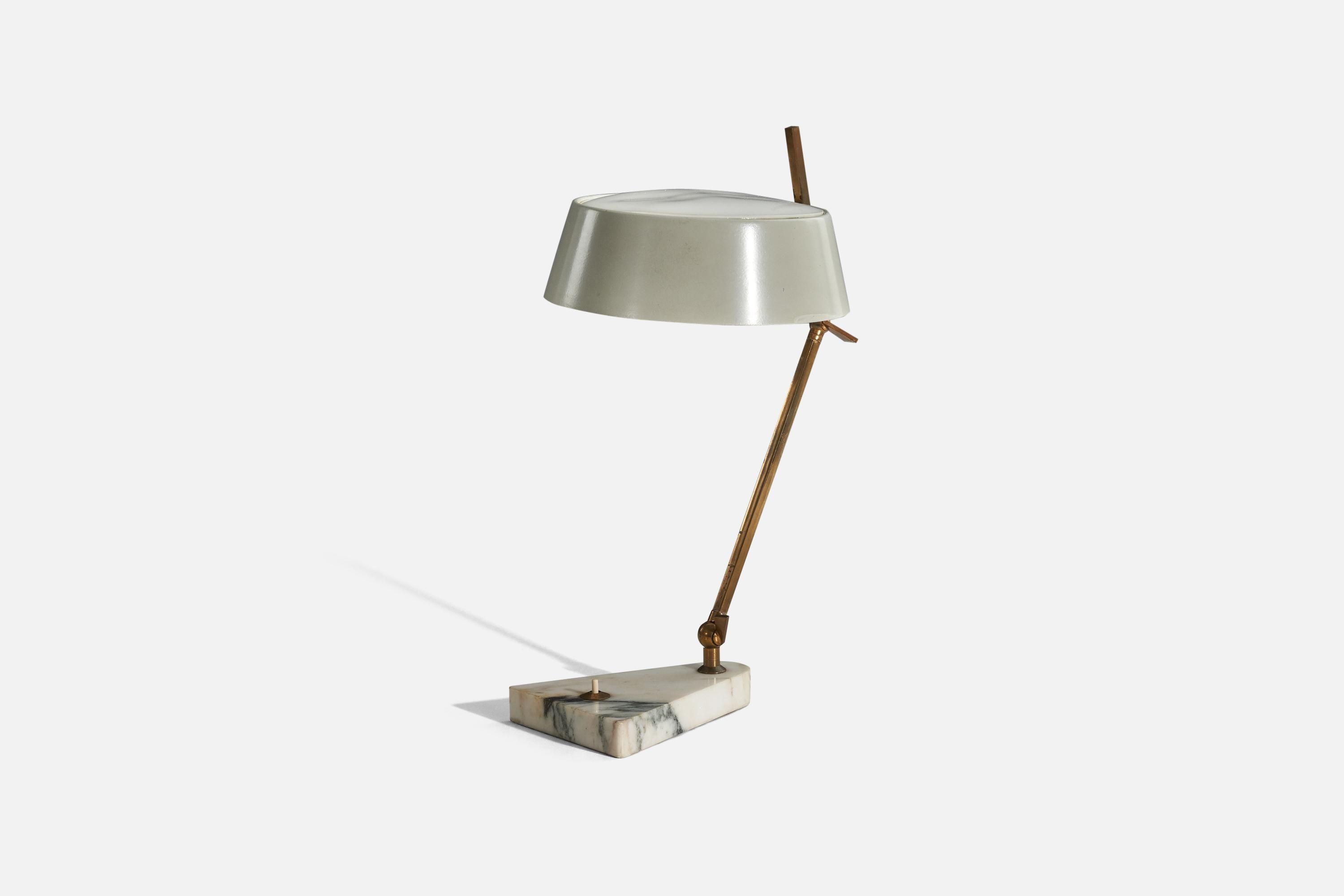 Lampada da tavolo in ottone, marmo e metallo, disegnata e prodotta da Stilux Milano, Italia, anni Cinquanta.