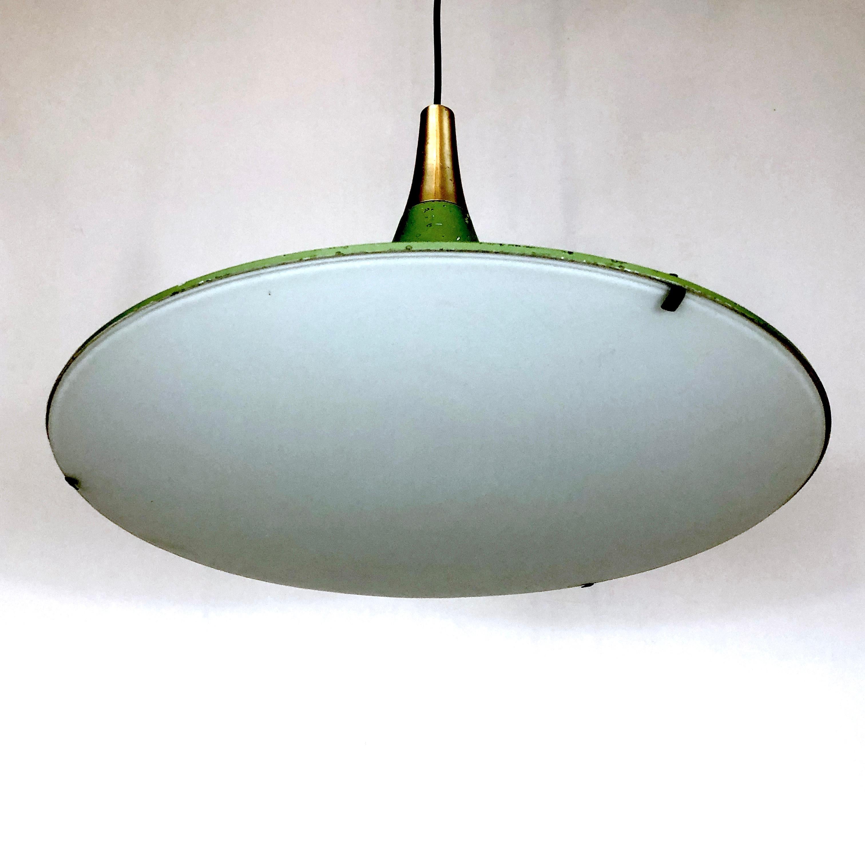 Stilux Milano, Vintage green hanging lamp from 60s In Good Condition For Sale In Catania, CT