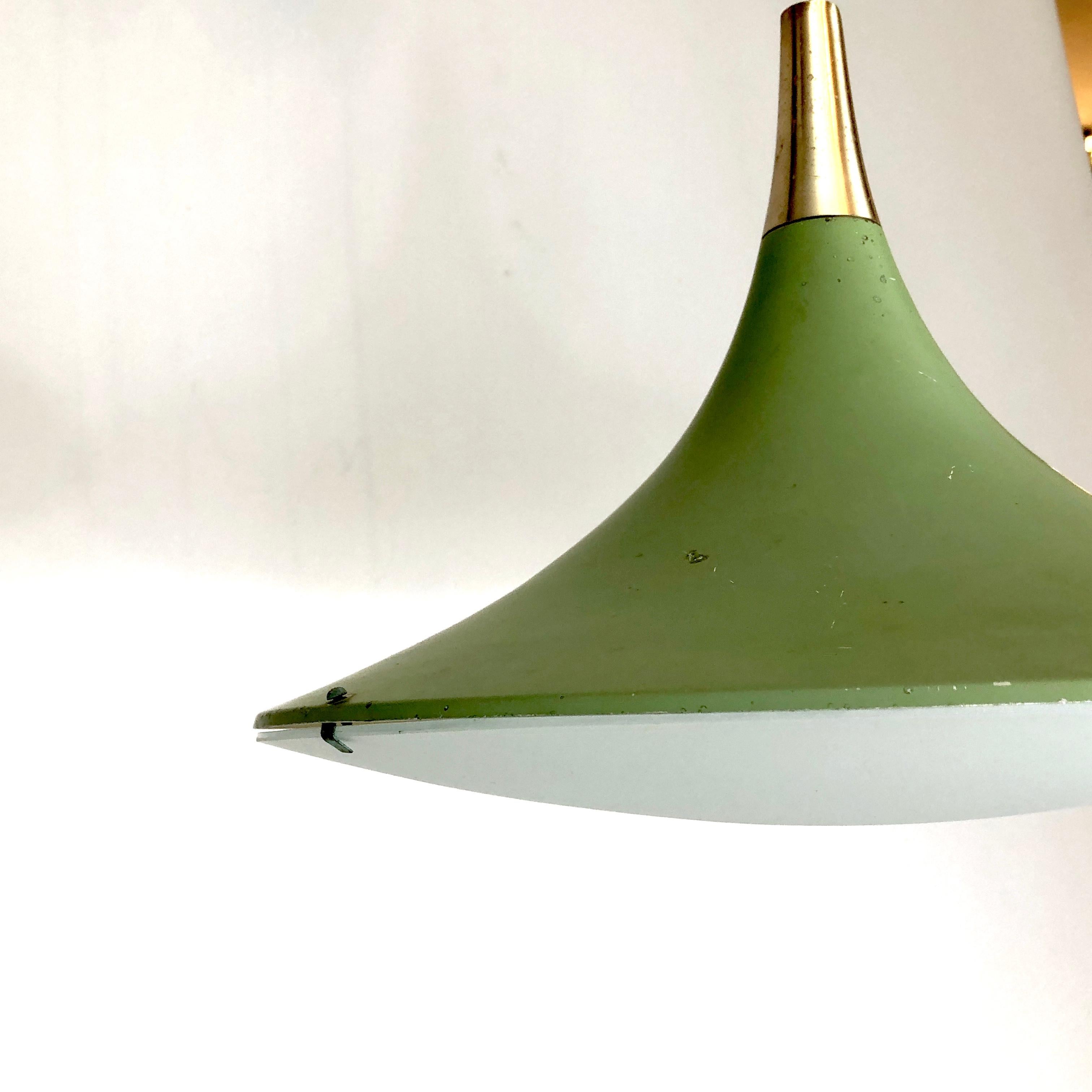 Aluminum Stilux Milano, Vintage green hanging lamp from 60s For Sale