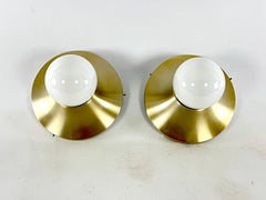 Stilux Milano, Vintage Round Gilded Aluminum Wall Lamps from 1960s. Set of 2
