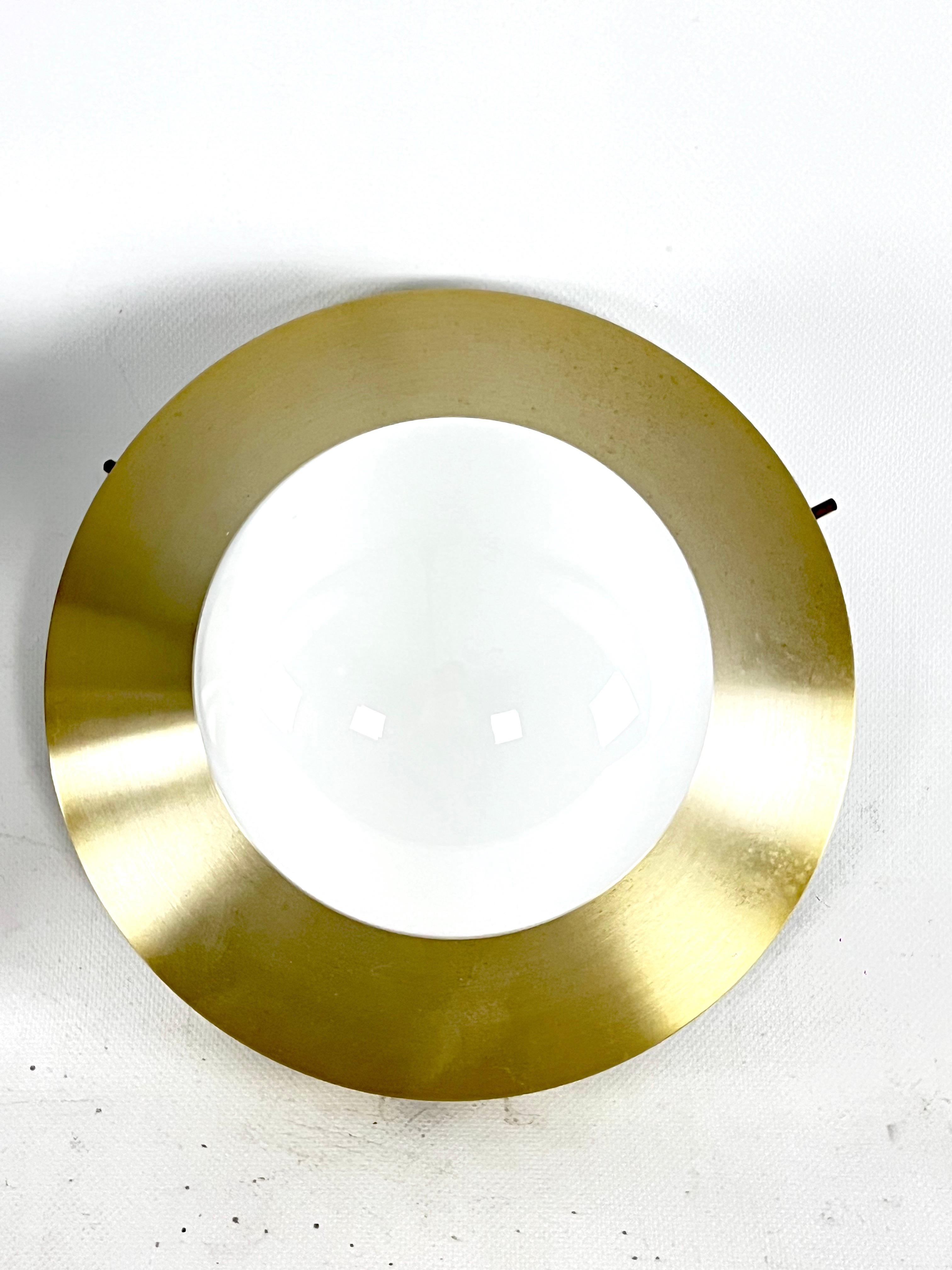Italian Stilux Milano, Vintage Round Gilded Aluminum Wall Lamps from 1960s. Set of 2 For Sale