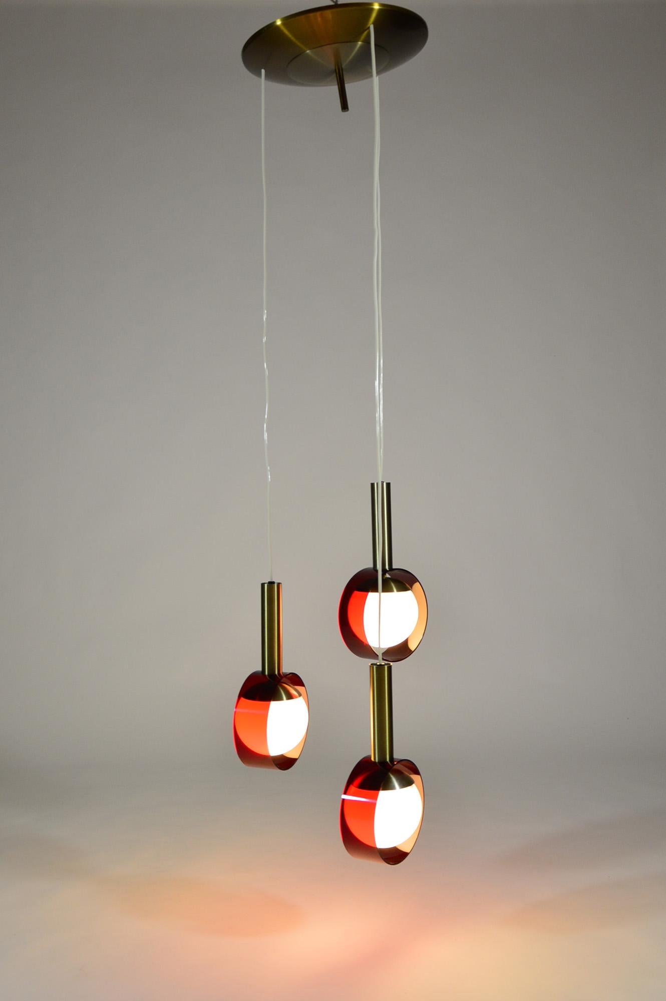 Italian Stilux Milano White and Red Cascade Chandelier