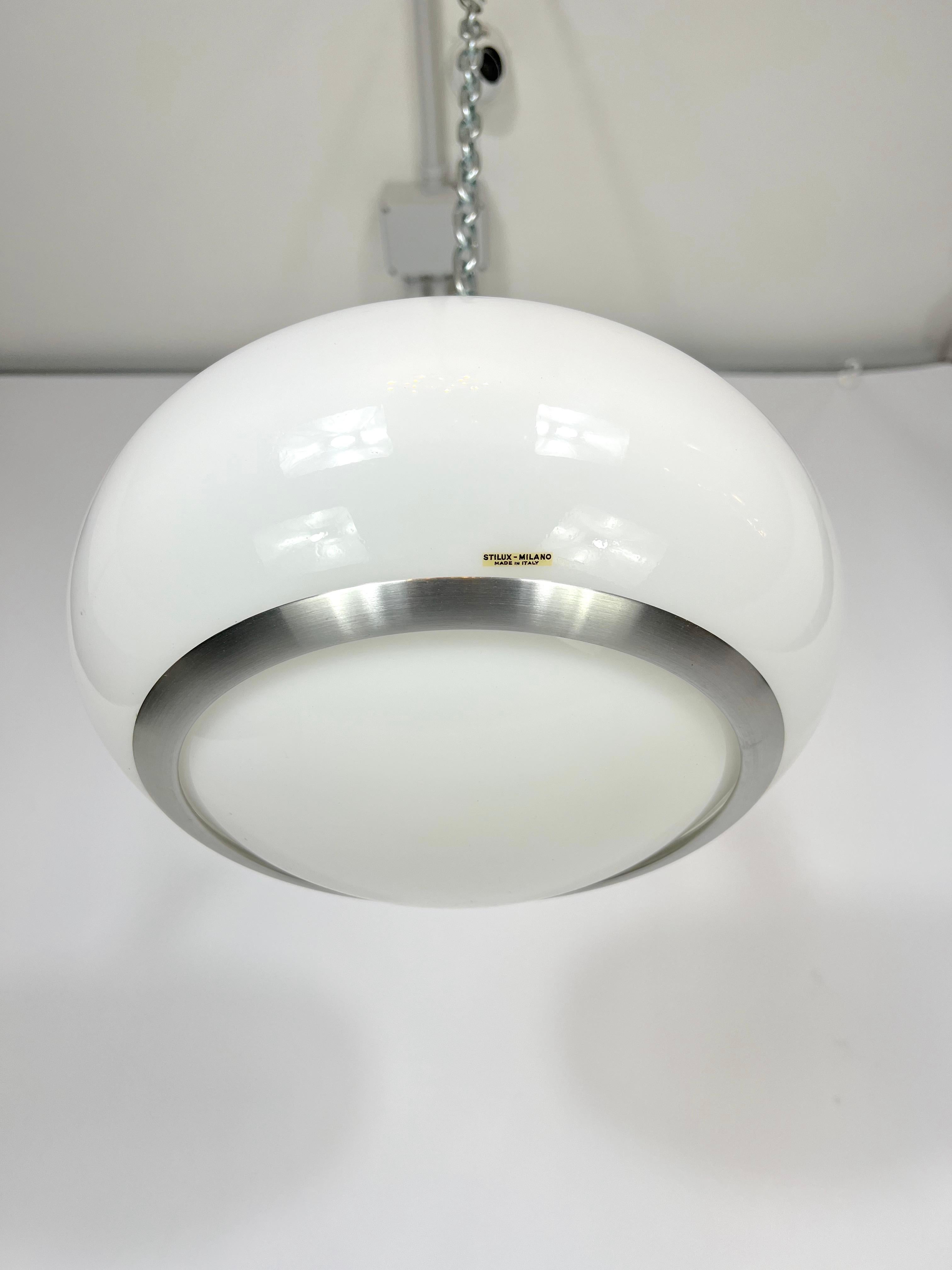 Stilux Milano, White Perspex and Aluminum Ceiling Lamp from 60s For Sale 3