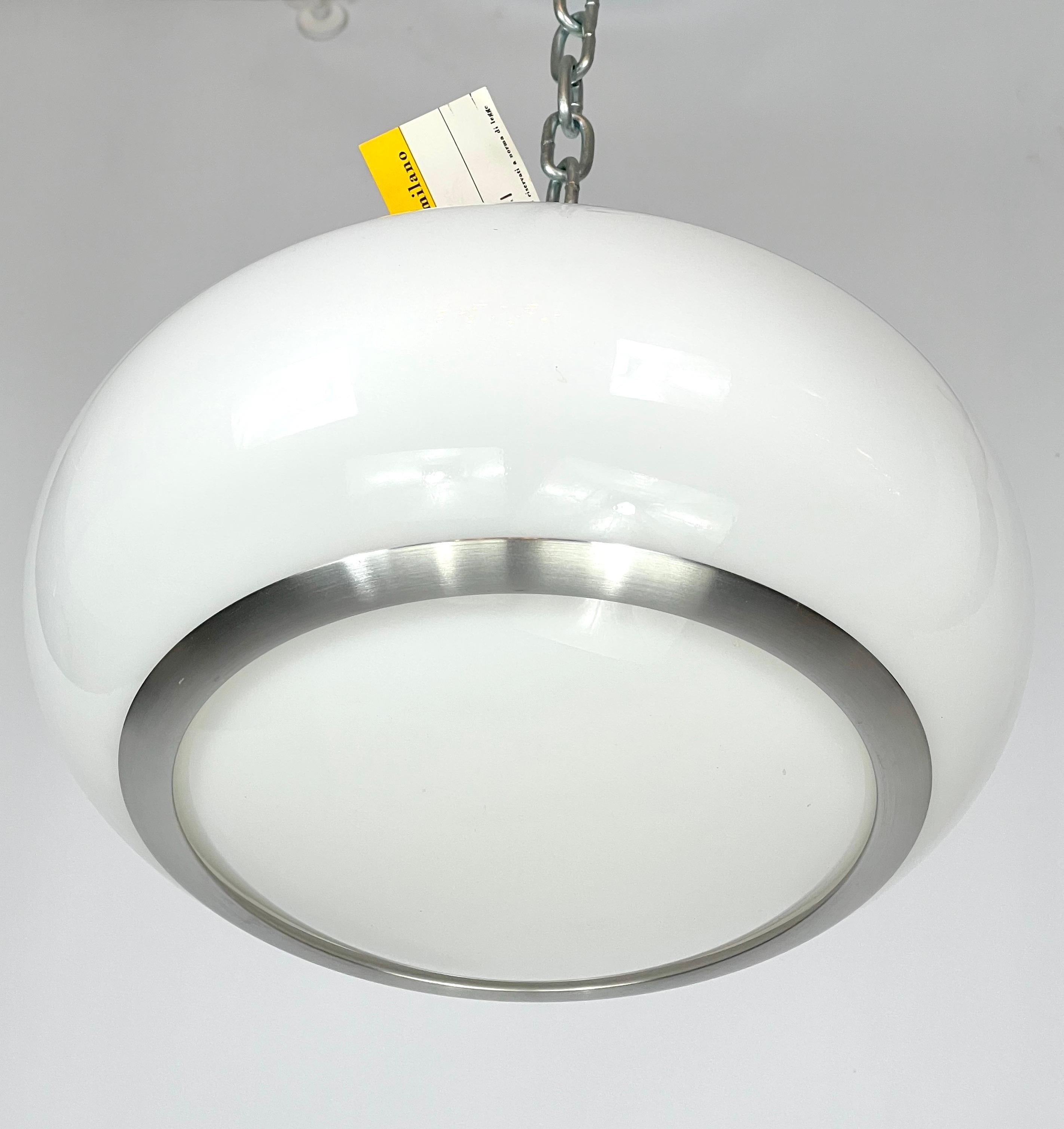 Modern Stilux Milano, White Perspex and Aluminum Ceiling Lamp from 60s For Sale