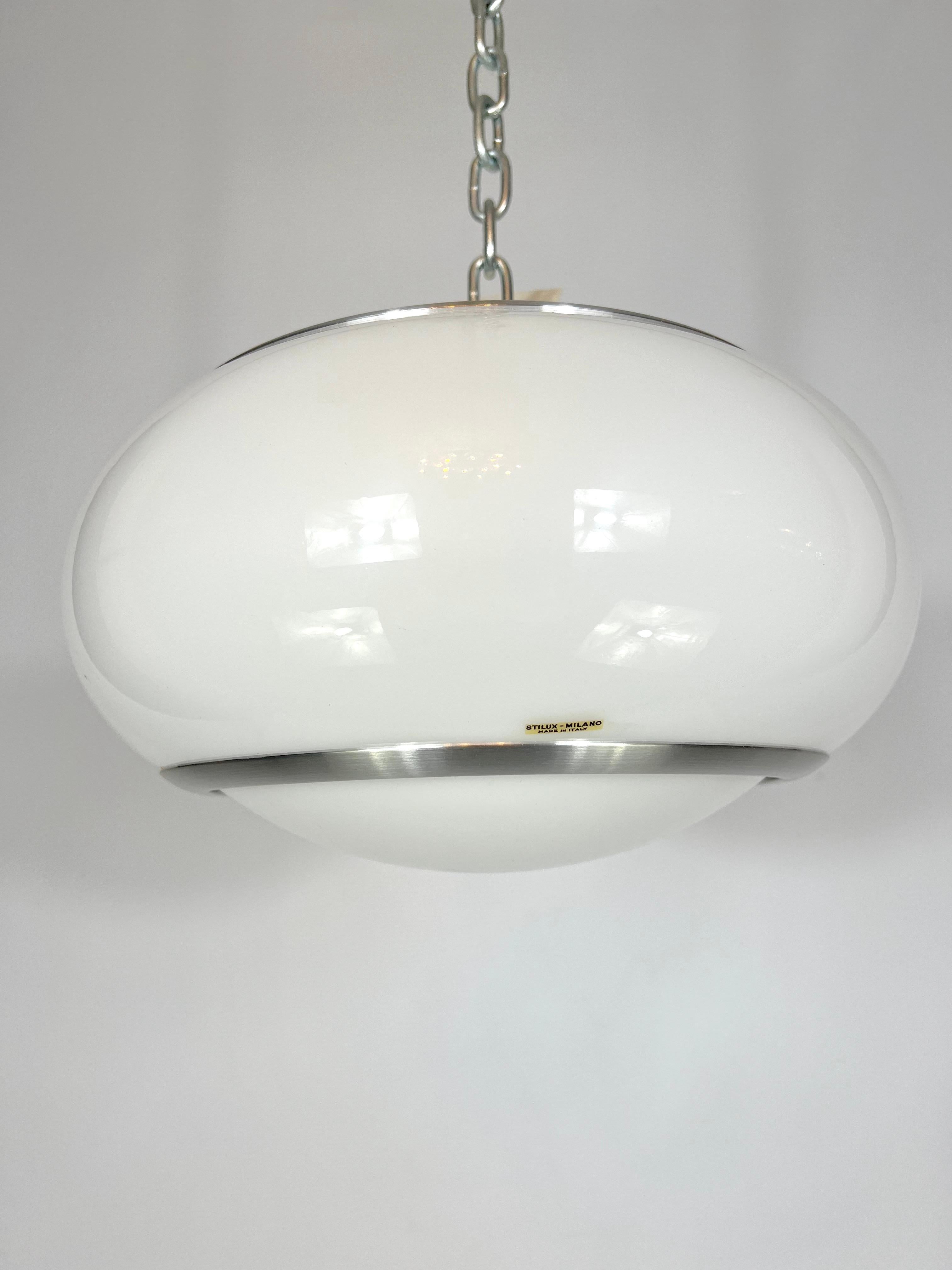 Stilux Milano, White Perspex and Aluminum Ceiling Lamp from 60s For Sale 2