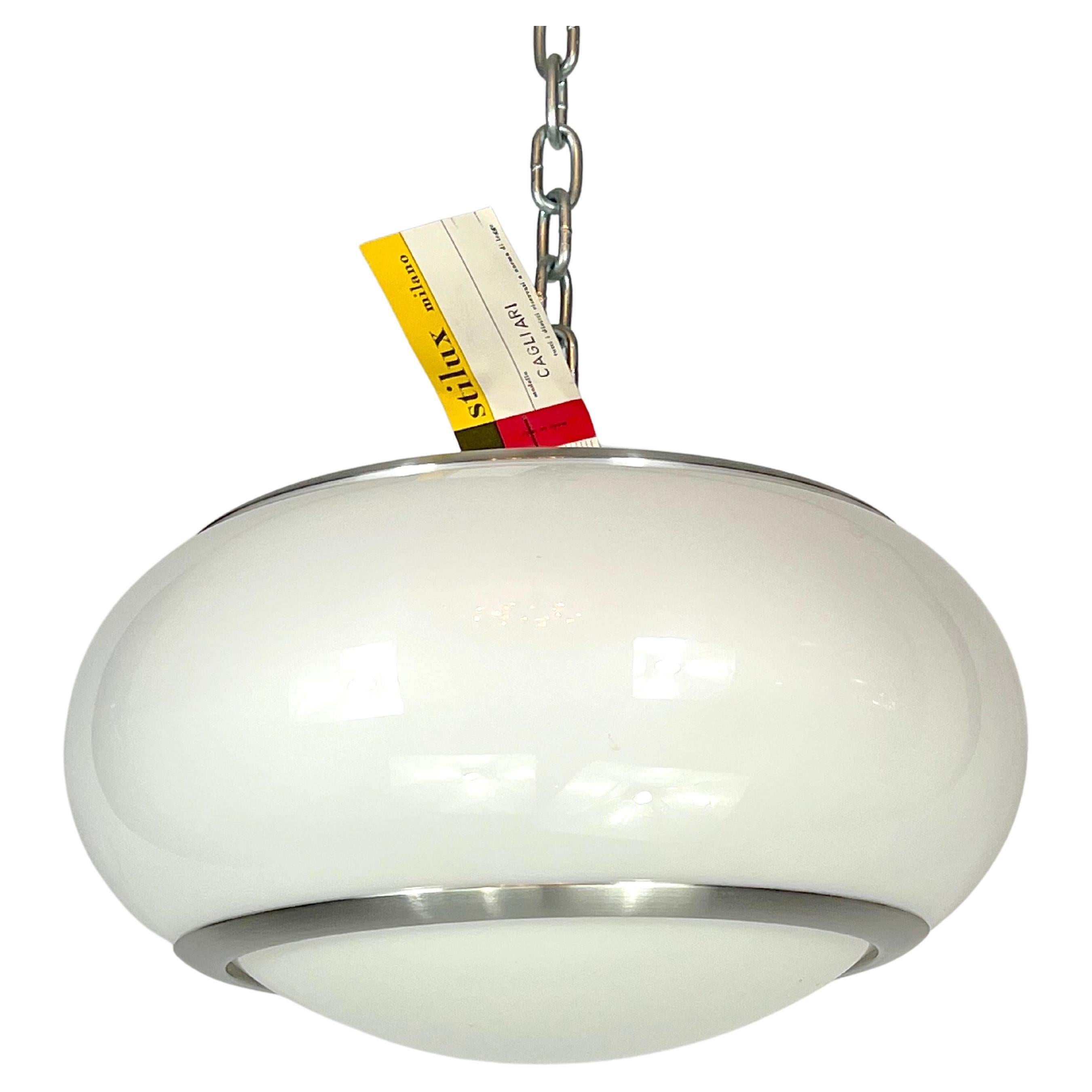 Stilux Milano, White Perspex and Aluminum Ceiling Lamp from 60s For Sale