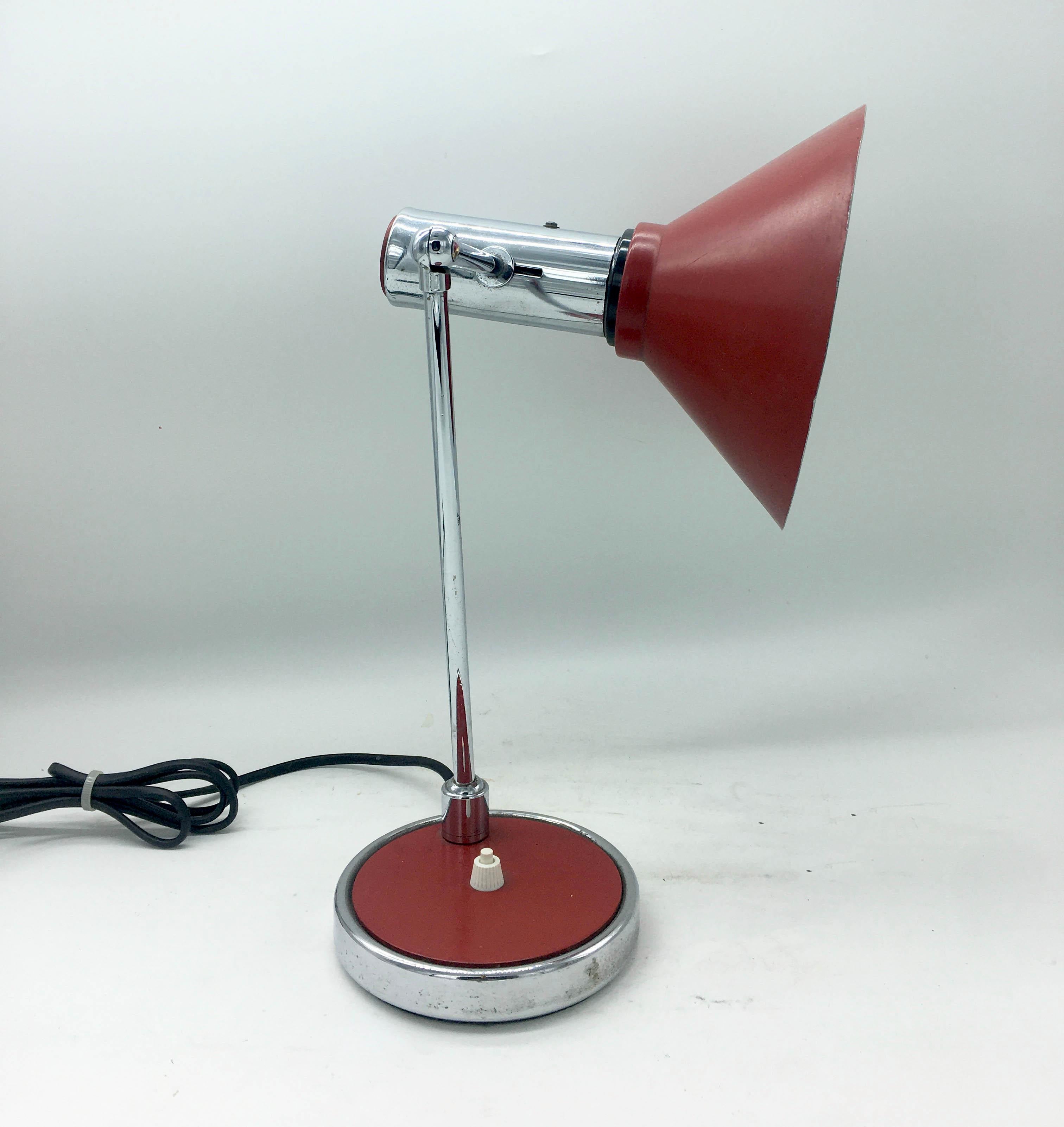 Italian Stilux Red and Chrome Table Lamp, 1950s