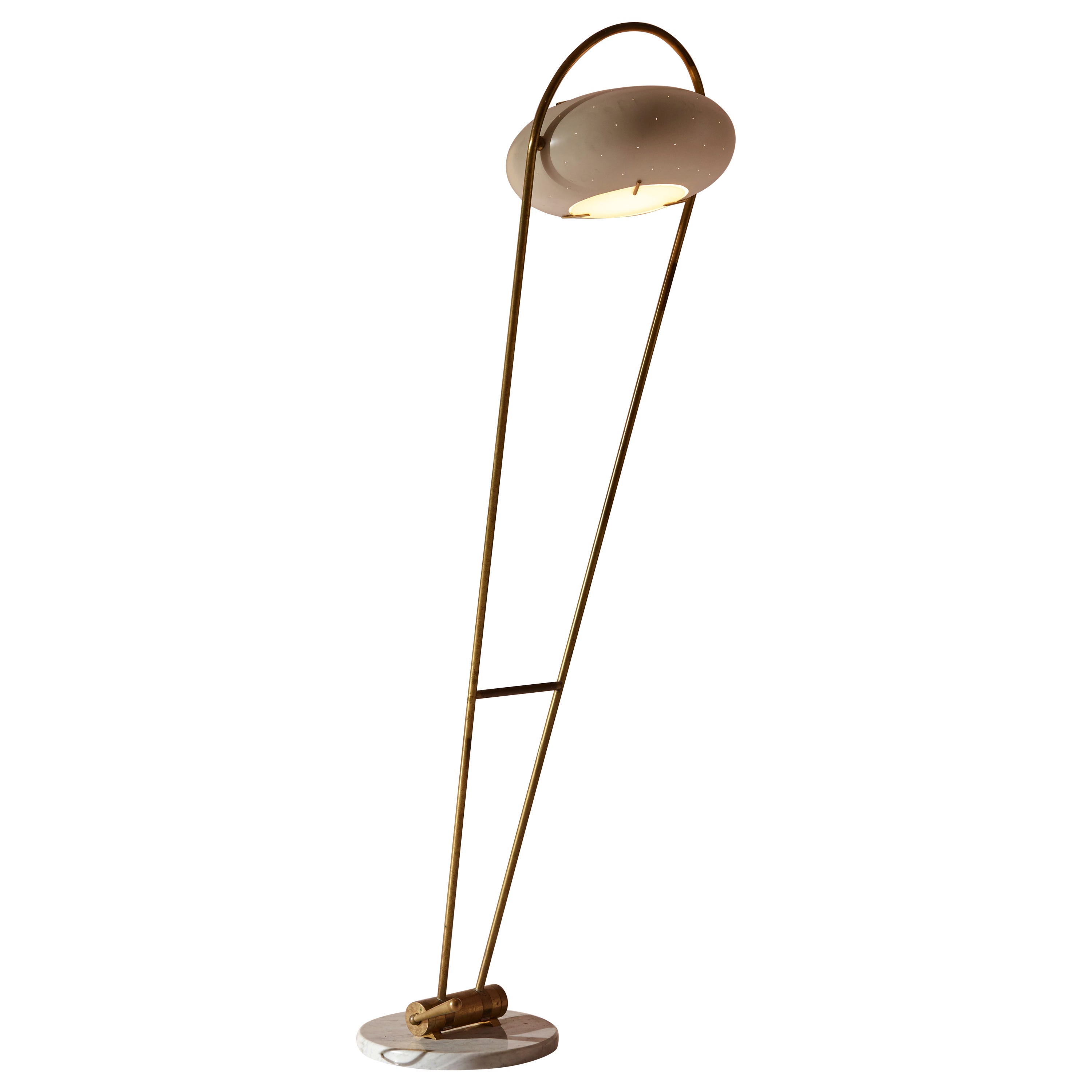 Lampadaire orientable et pivotant Stilux en laiton et marbre, Italie, années 1950 en vente