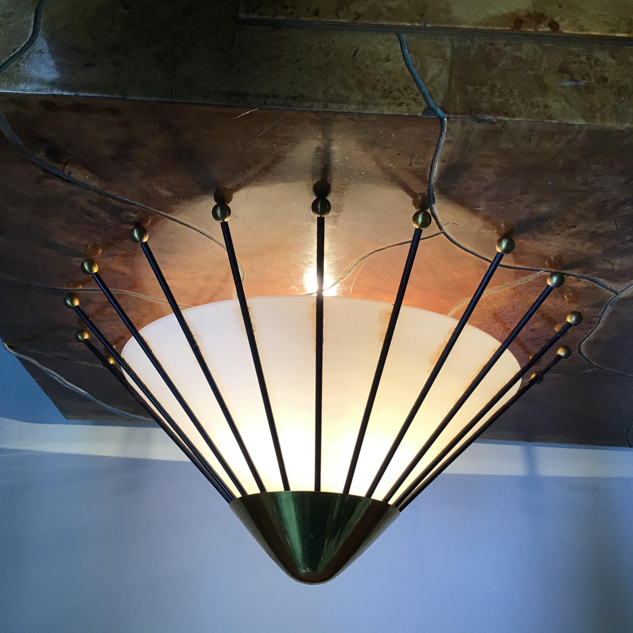 Stilux Table Lamps Brass Iron Opaline Glass, 1950, Italy In Excellent Condition For Sale In Milano, IT