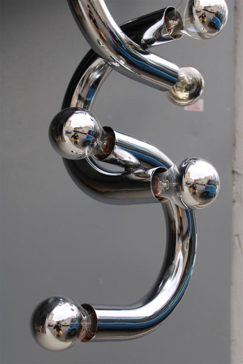 Minimalistischer skulpturaler Stilux-Kronleuchter aus Stahlrohr, 1970er Jahre, Silber im Angebot 2