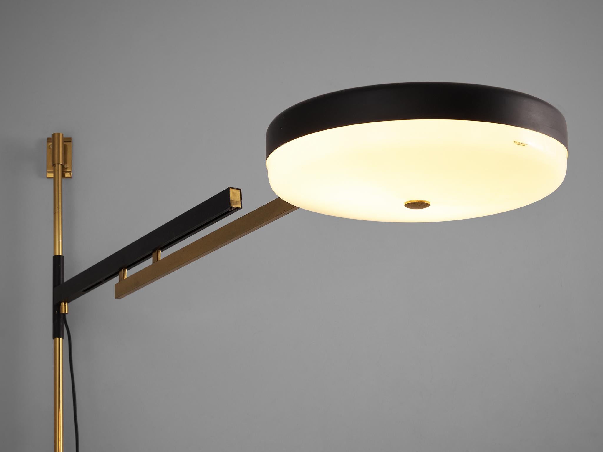 Italian Stilux Wall-Mounted Lamp with Adjustable Arms in Brass and Black Metal