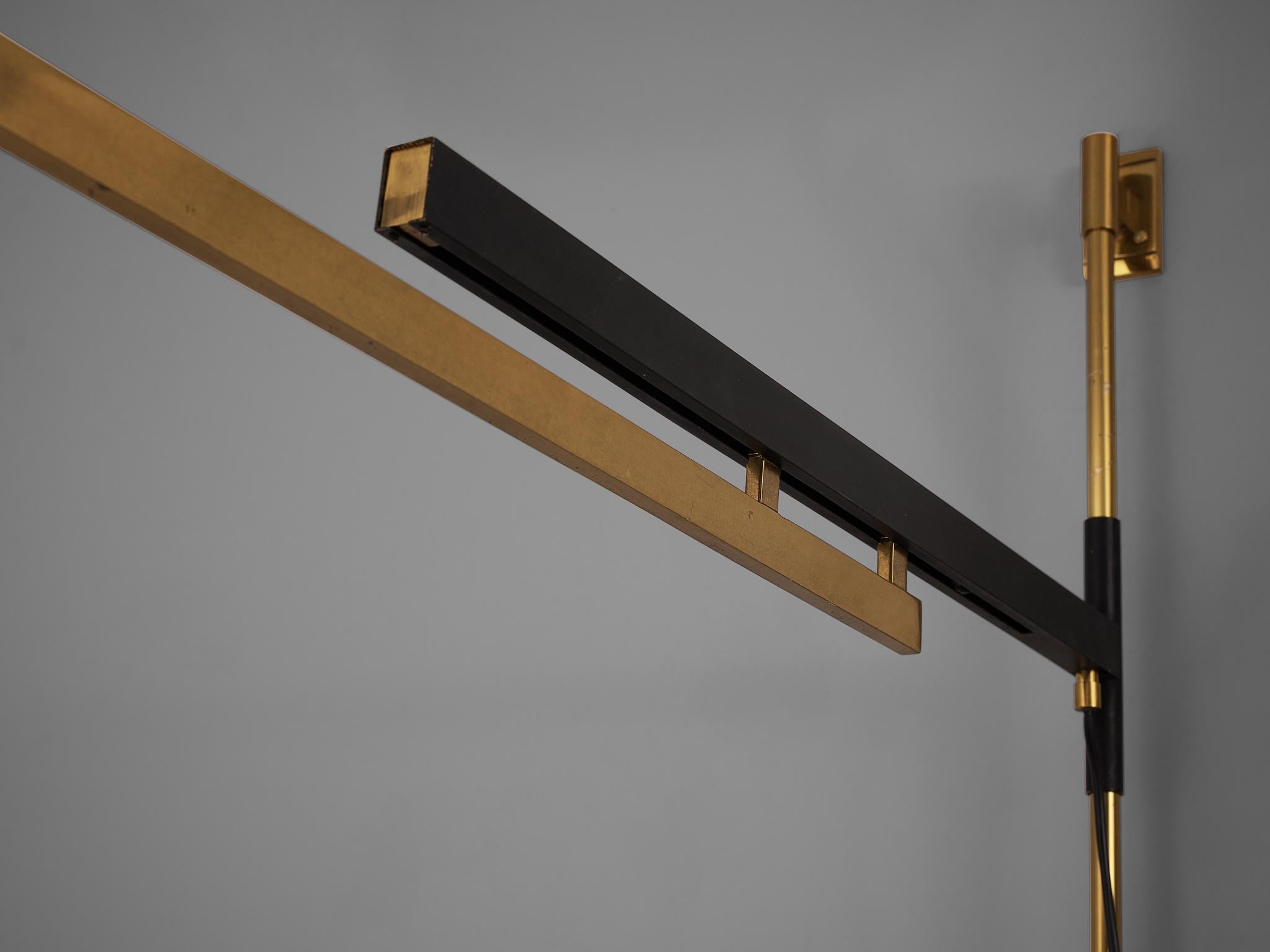 Stilux Wall-Mounted Lamp with Adjustable Arms in Brass and Black Metal In Good Condition In Waalwijk, NL