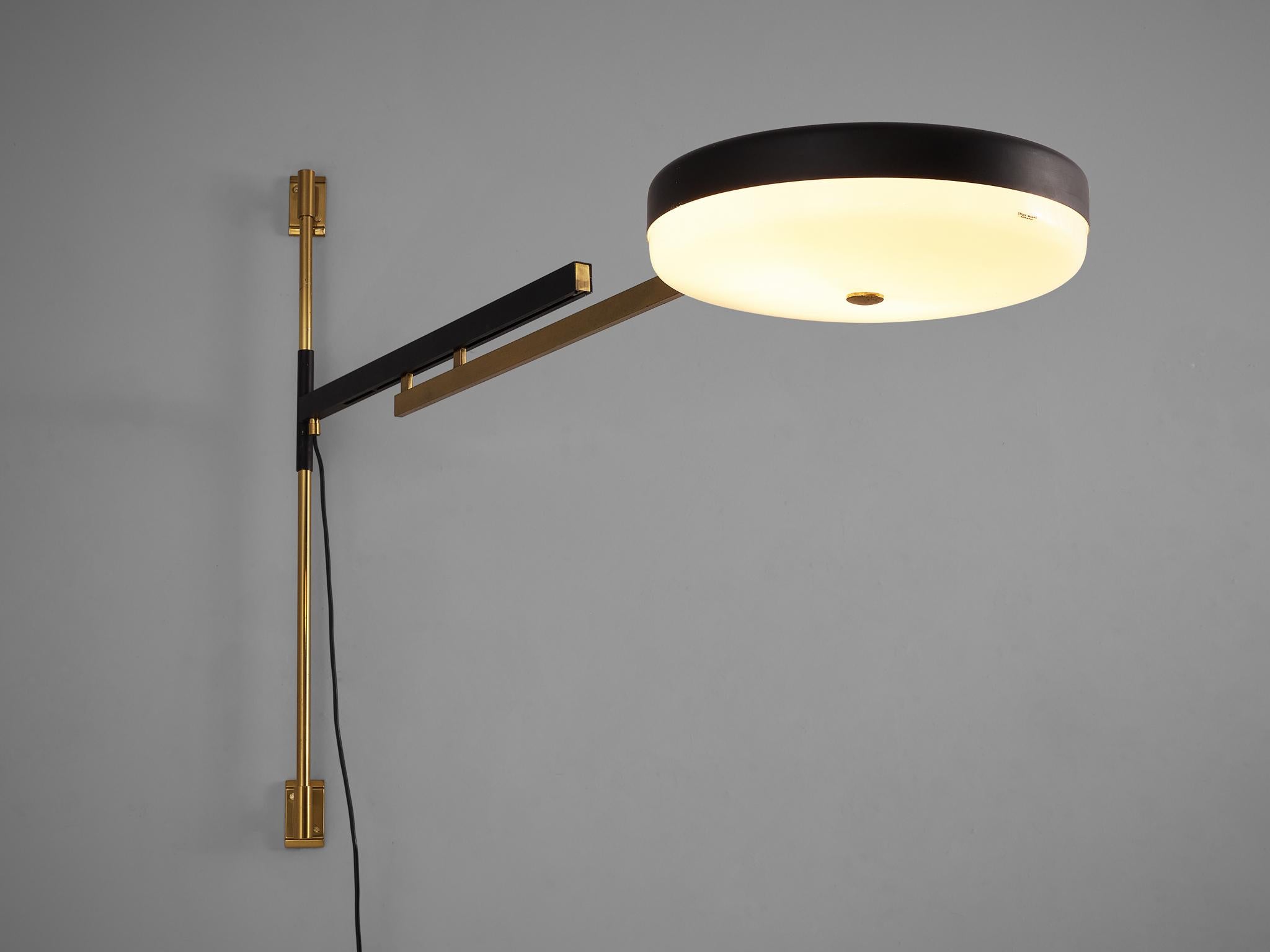 Mid-20th Century Stilux Wall-Mounted Lamp with Adjustable Arms in Brass and Black Metal