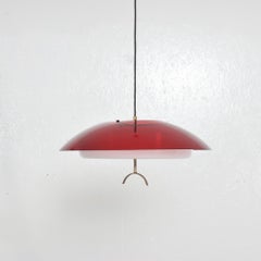 Stilux White and Red Molded Plexiglass Pendant Ceiling Lamp, 1960s, Milan, Italy