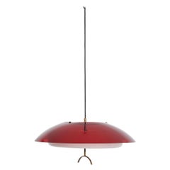 Stilux White and Red Molded Plexiglass Pendant Ceiling Lamp, 1960s, Milan, Italy