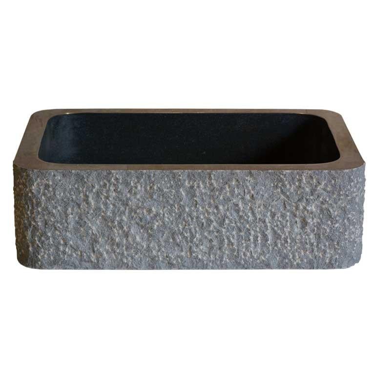 Contemporary Stine Forest Farmhouse Black Gray Chiseled Granite Stone Apron Front Sink New For Sale