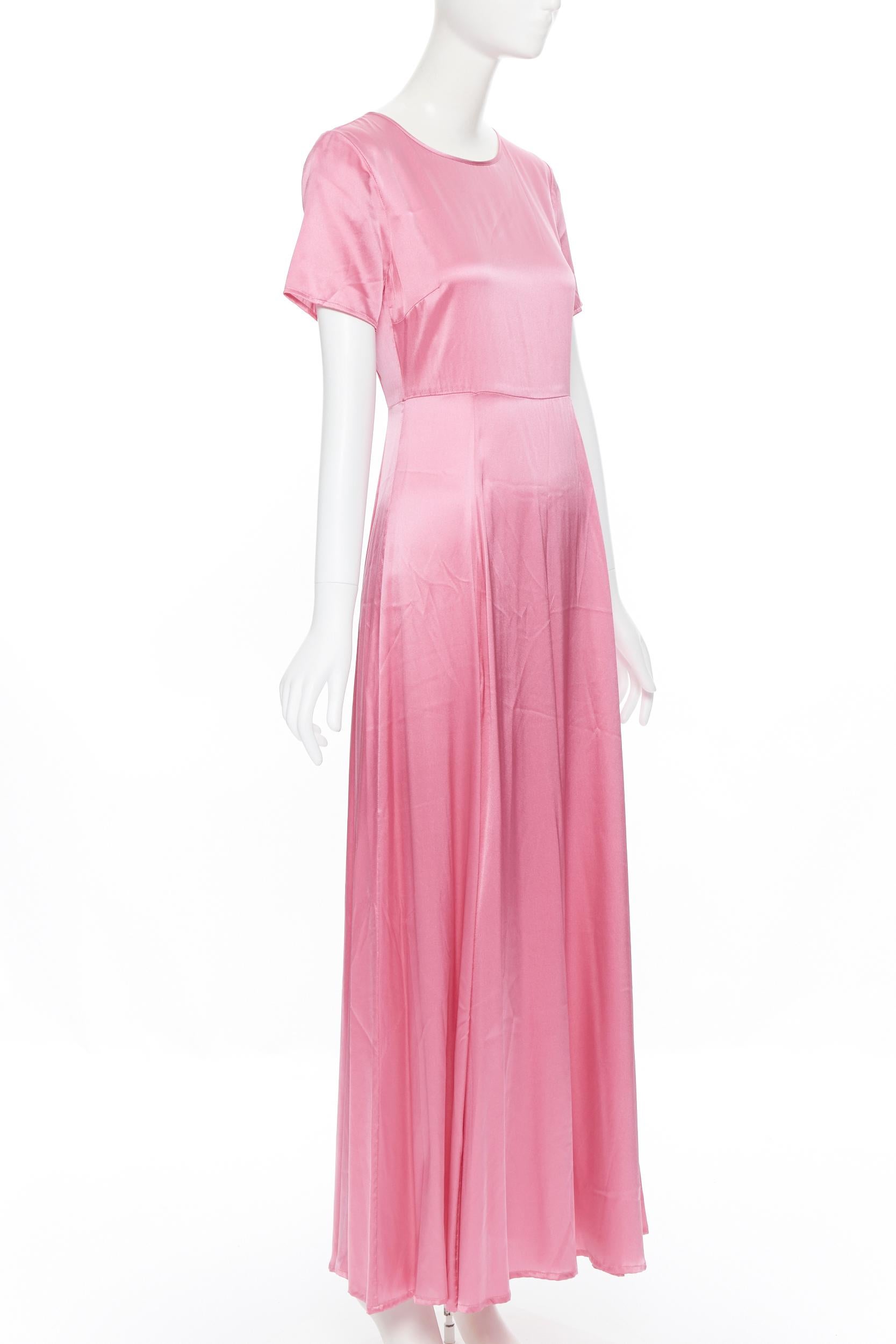 Rosa STINE GoYA maxi abito a maniche corte e girocollo in seta elasticizzata rosa brillante XS