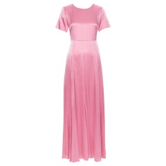 STINE GOYA bright pink stretch silk short sleeve crew neck maxi dress XS