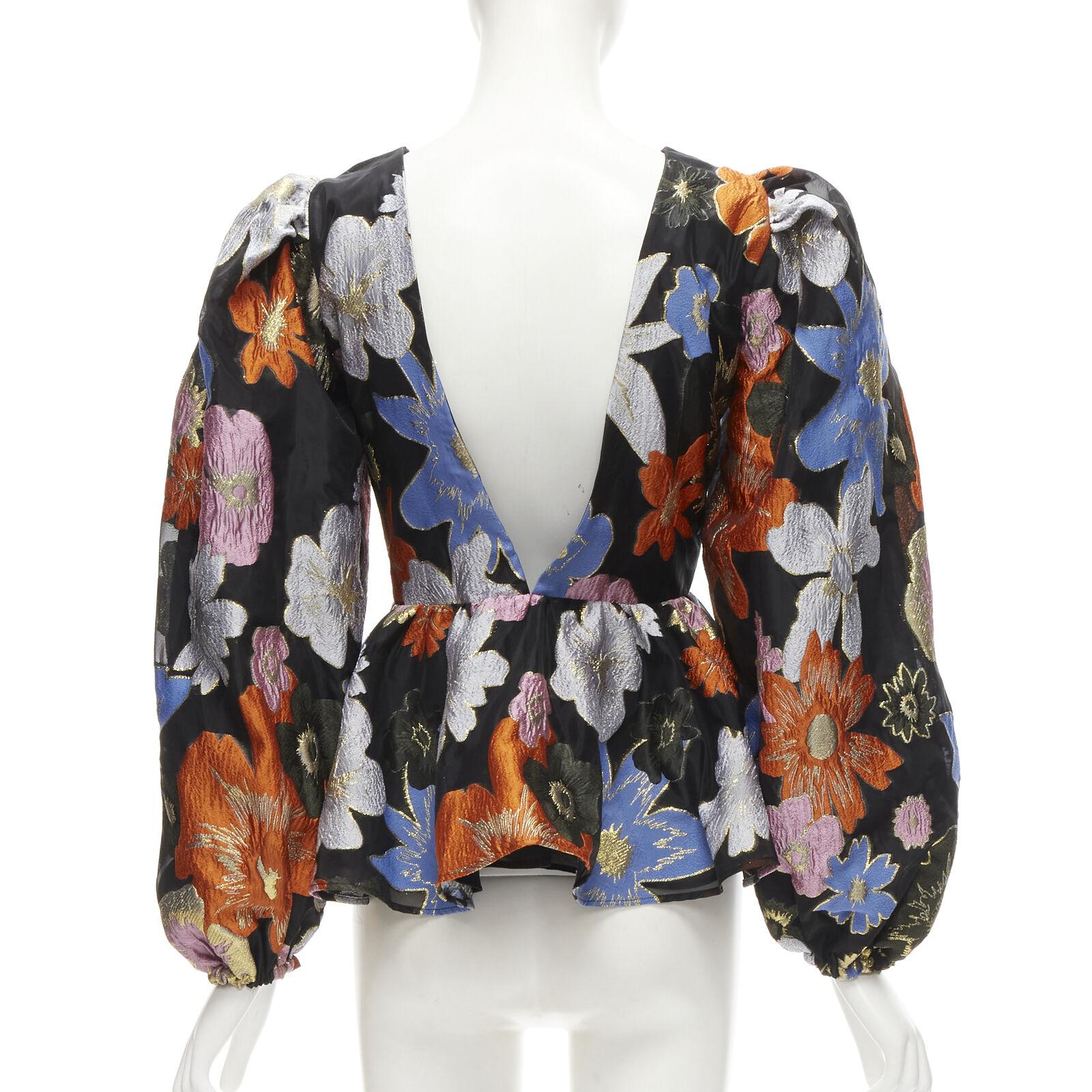 Women's STINE GOYA orange blue floral jacquard peplum balloon sleeves top XS For Sale
