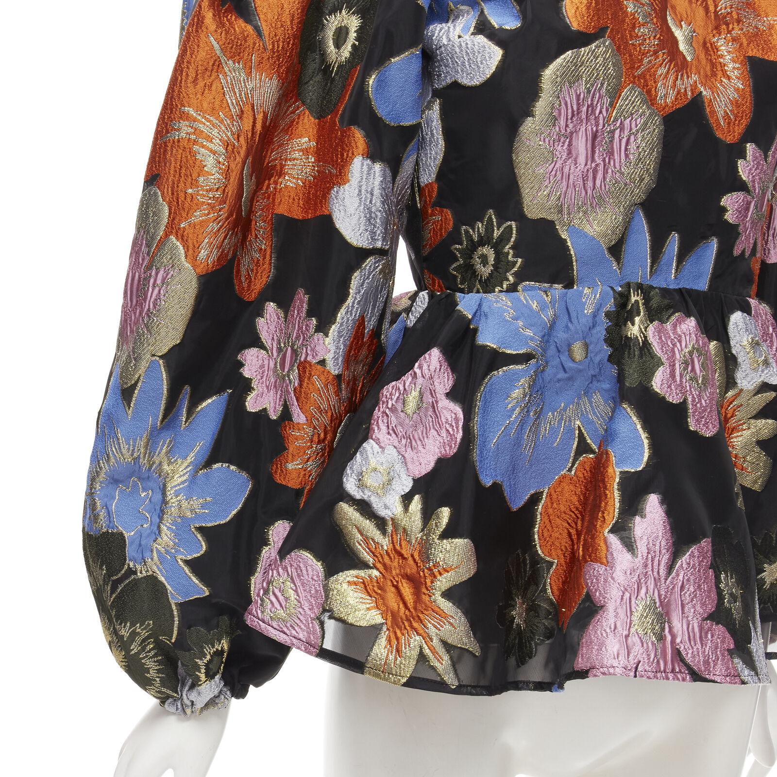 STINE GOYA orange blue floral jacquard peplum balloon sleeves top XS For Sale 2