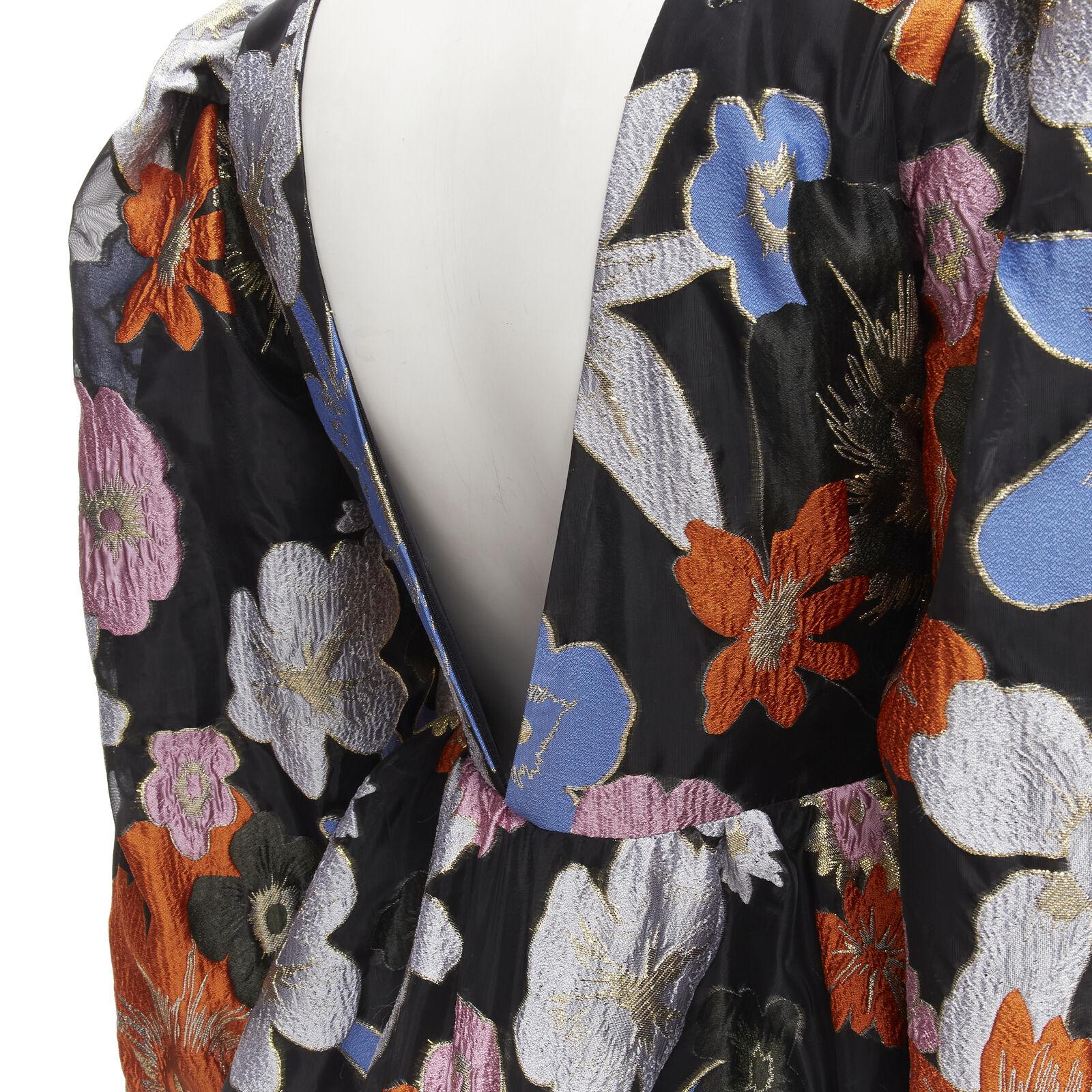 STINE GOYA orange blue floral jacquard peplum balloon sleeves top XS For Sale 3