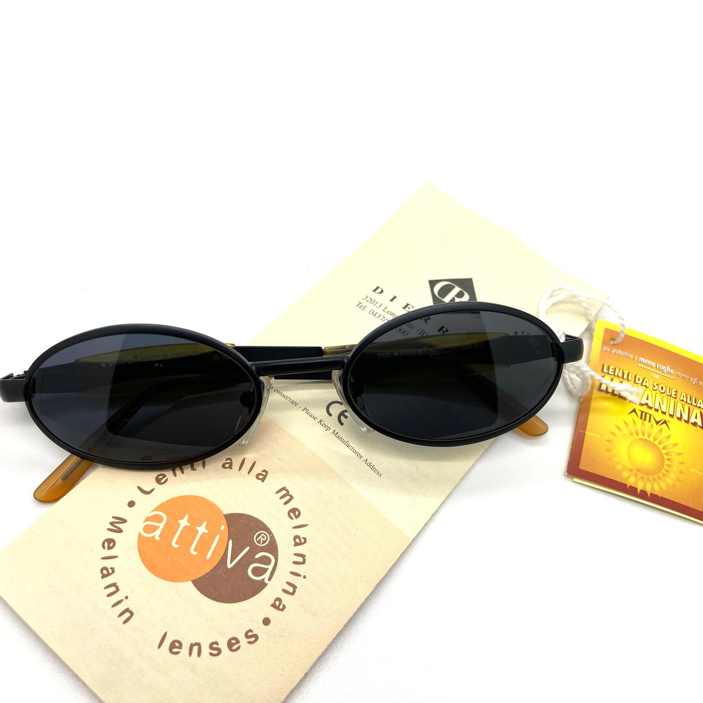 Black Sting vintage sunglasses oval, Italy 80s For Sale