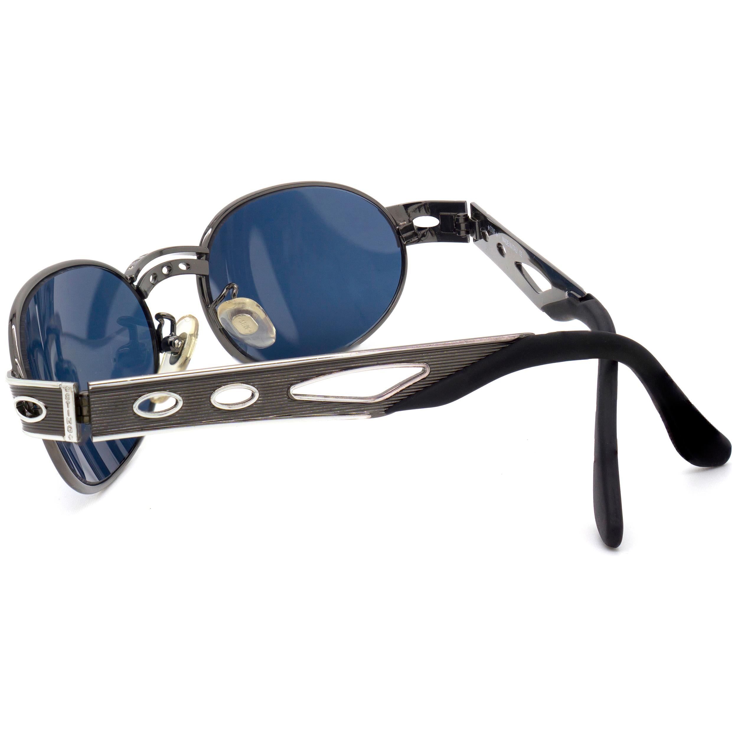 MAKE: Sting
MODEL: 4209 - 591
MADE IN: Italy
ERA: 1980s
CONDITION: New Old Stock [never worn]

DIMENSIONS:
Lens width: 57 mm  /  2 1/4 in
Lens height: 35 mm  /  1 3/8 in
Bridge: 19 mm  /  3/4 in
Temple-to-temple width: 140 mm  /  5 1/2