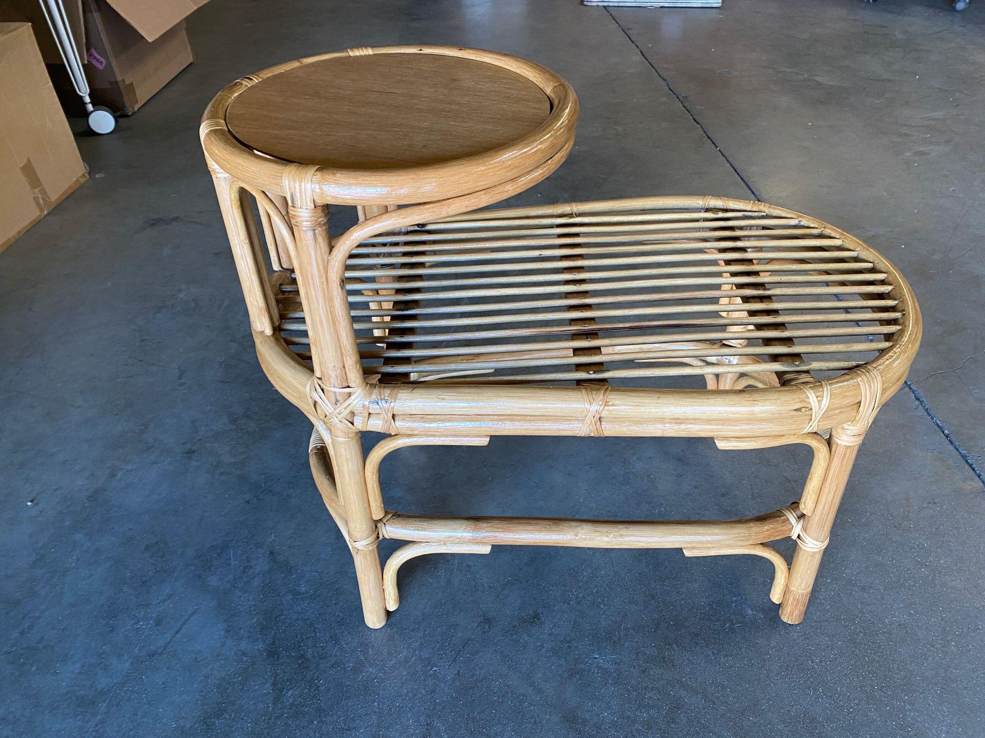 Mid-20th Century Restored Single Strand Rattan Side Table W/ Grill Top, Pair