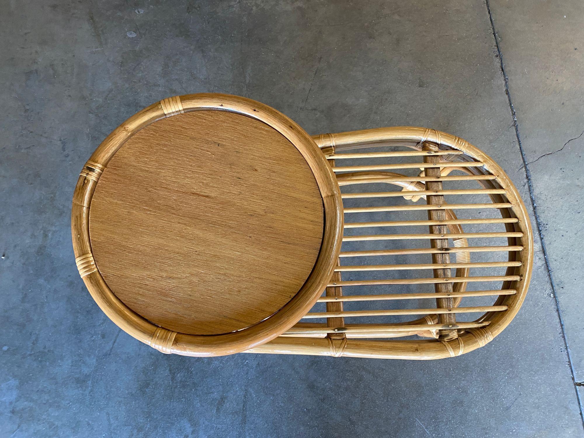 Restored Single Strand Rattan Side Table W/ Grill Top, Pair 1