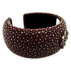 Stingray leather Cuff With Diamonds Made In 14k Gold