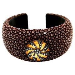 Stingray leather Cuff With Diamonds Made In 14k Gold