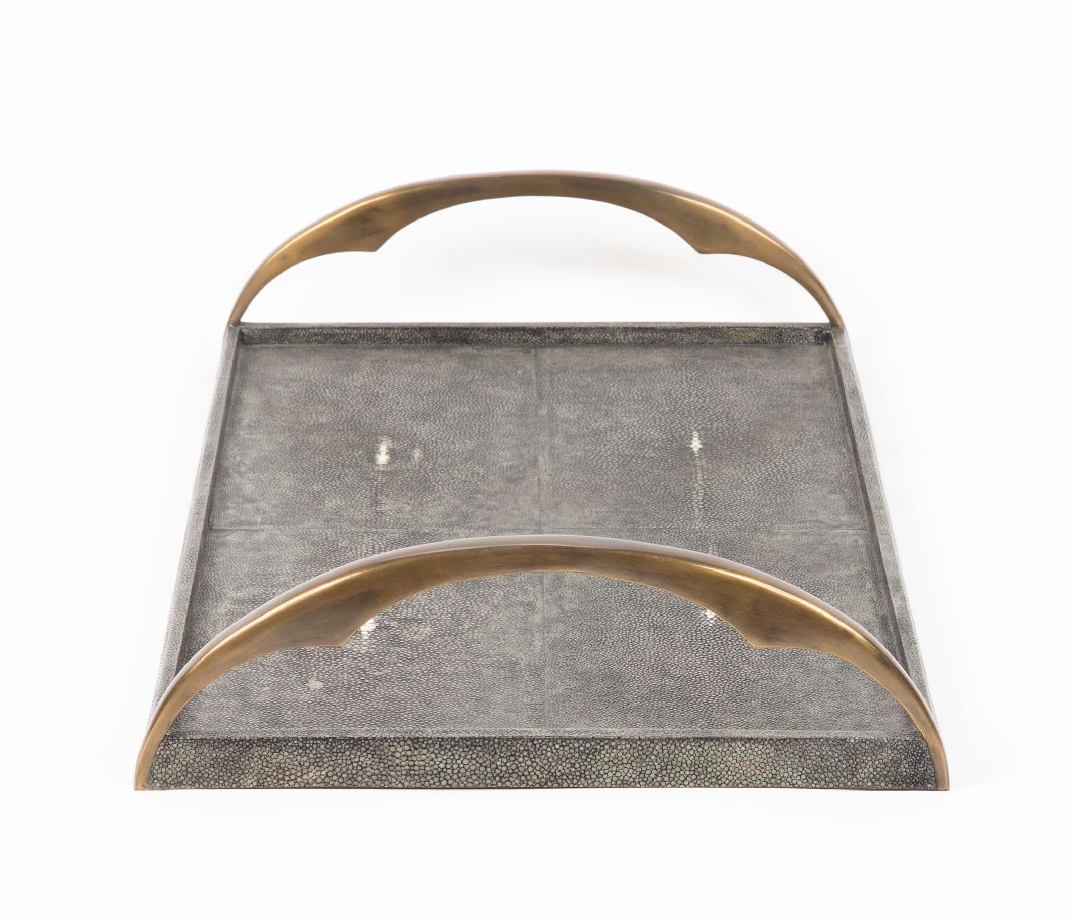 French Stingray Shagreen Tray with Bronze Handles by Augousti